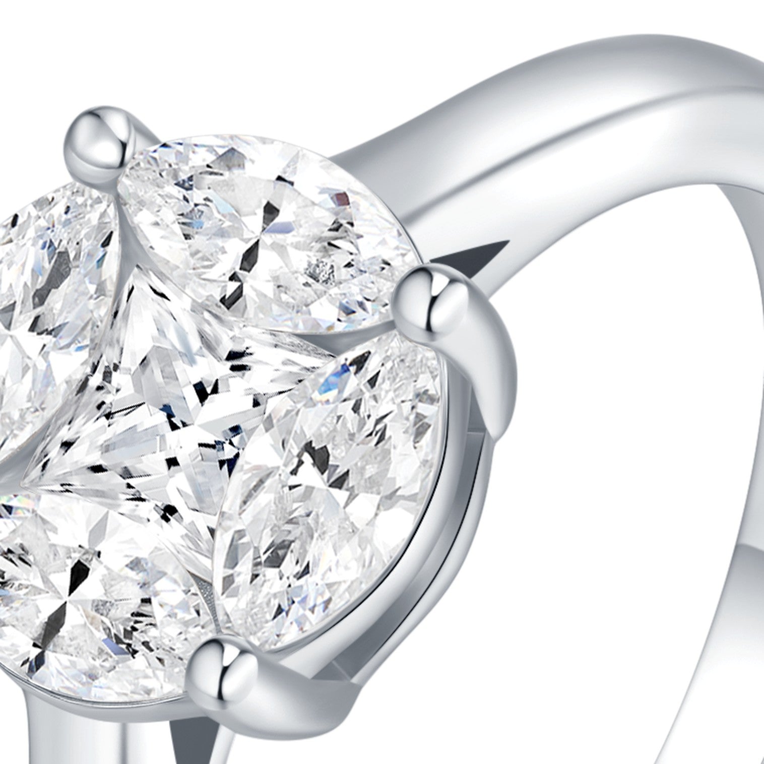 Trisette Princess-Cut Moissanite Three-Stone Ring in Sterling Silver — detail