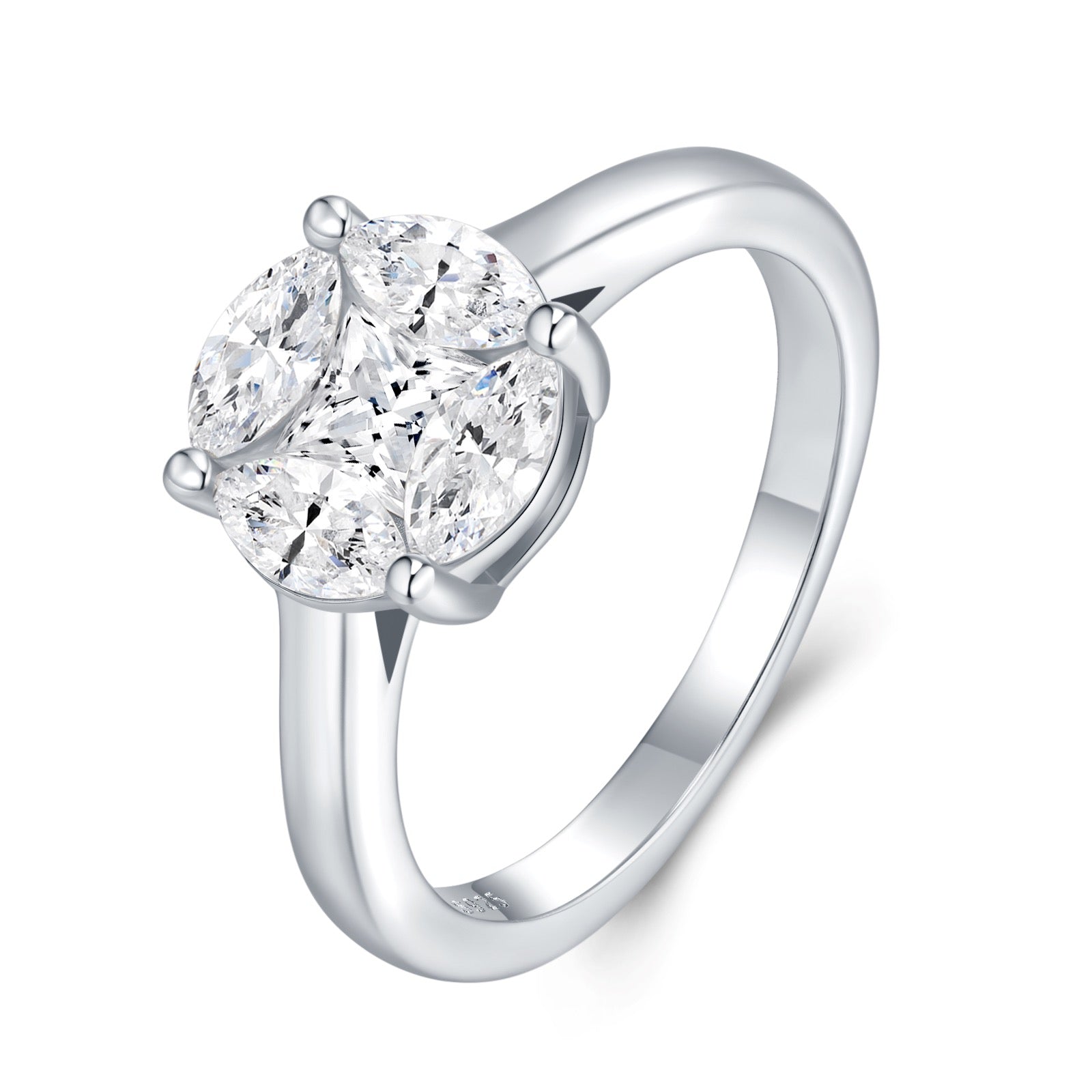 Trisette Princess-Cut Moissanite Three-Stone Ring in Sterling Silver