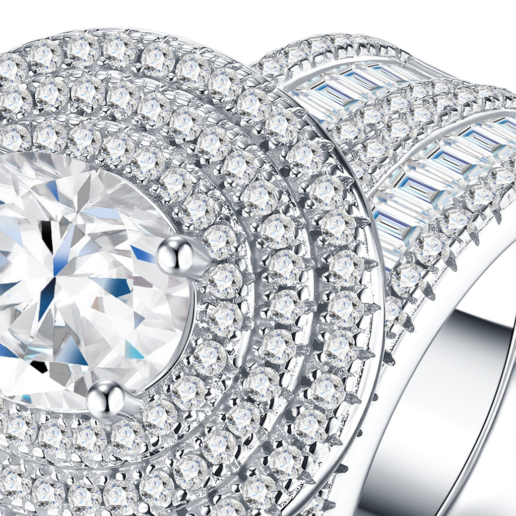 Ovalcrown Oval-Cut Moissanite Bridal Set Ring in Sterling Silver — detail