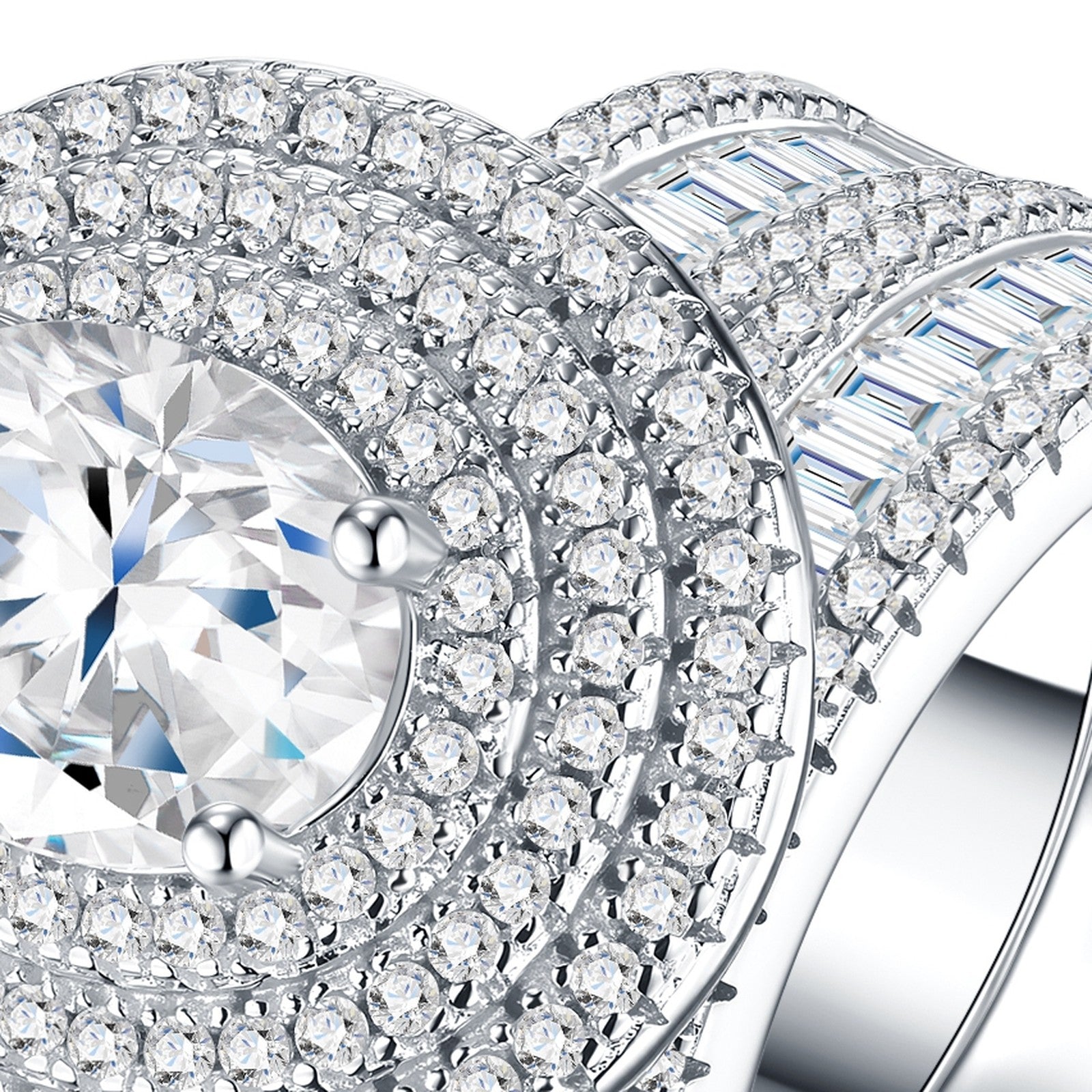Ovalcrown Oval-Cut Moissanite Bridal Set Ring in Sterling Silver — detail