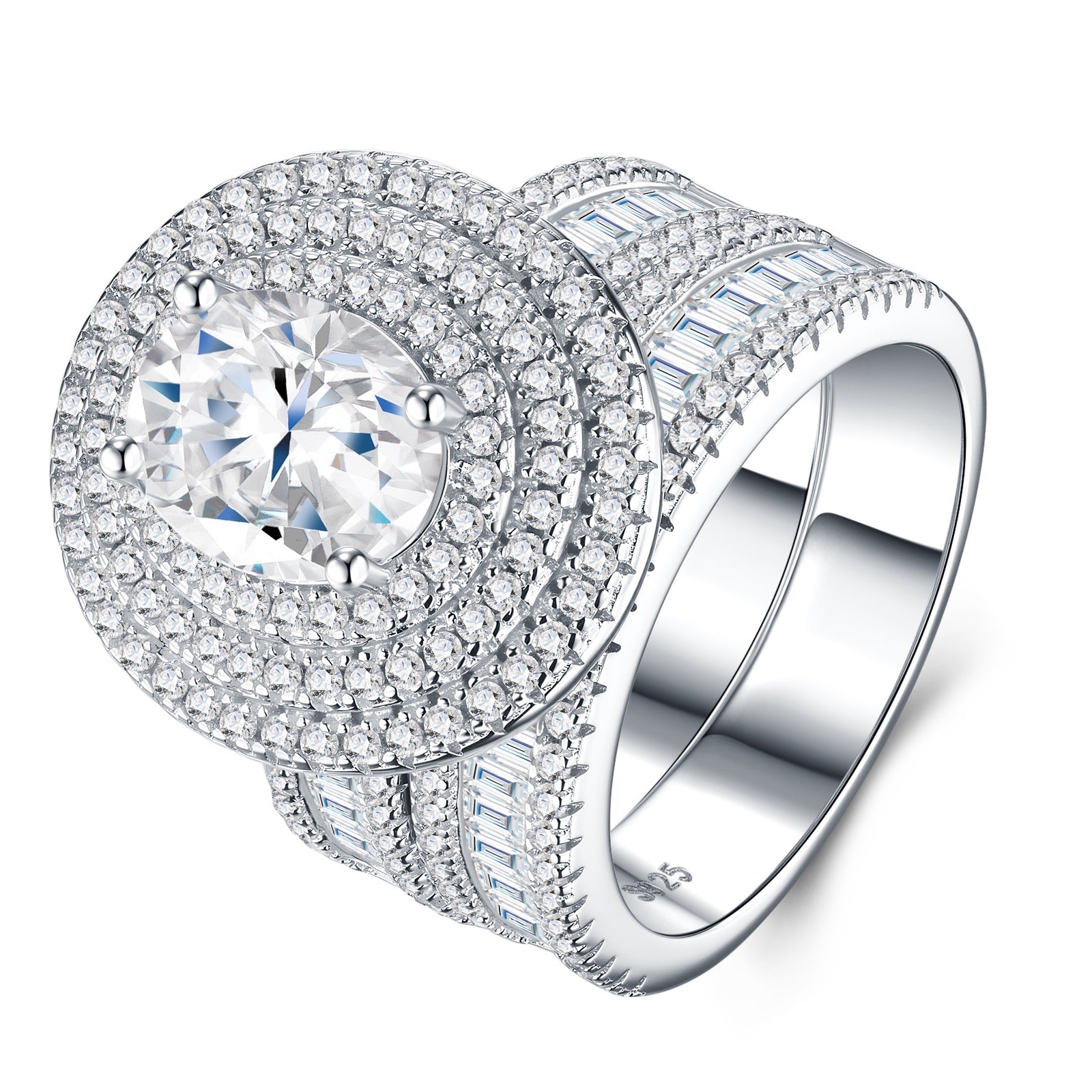 Ovalcrown Oval-Cut Moissanite Bridal Set Ring in Sterling Silver