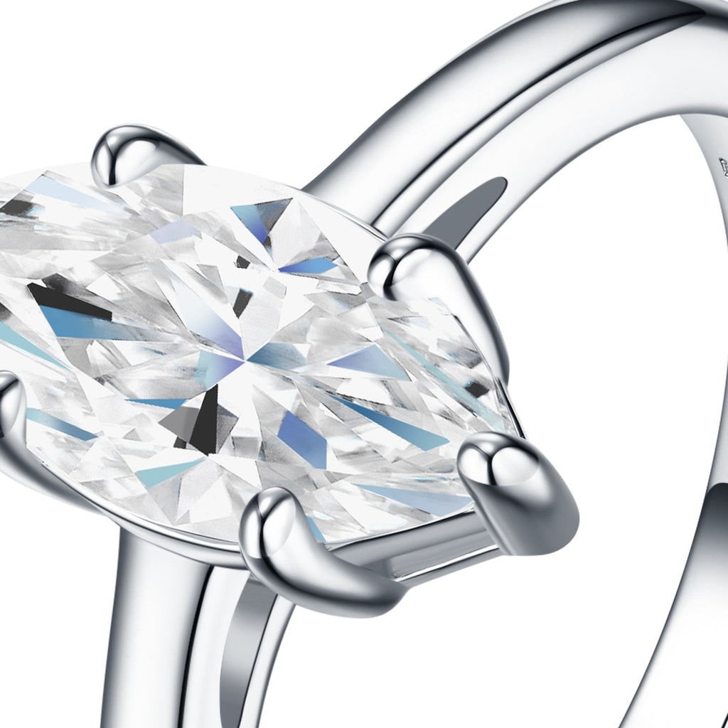 Navette Marquise-Cut Moissanite Solitaire Ring in Sterling Silver — detail