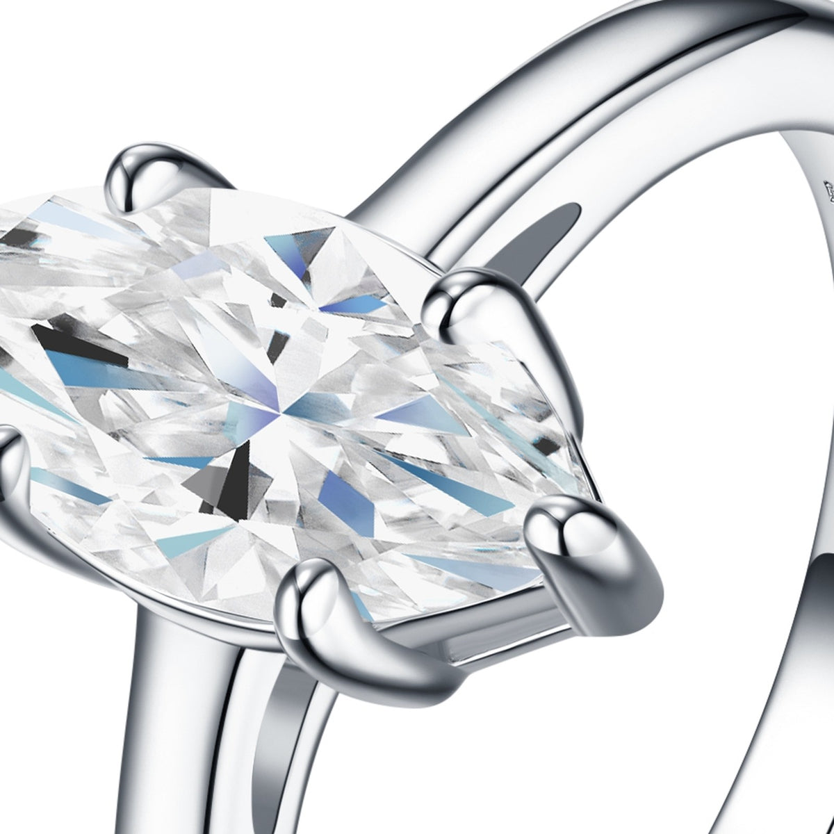 Navette 2 Carat Marquise-Cut Moissanite Solitaire Ring in Sterling Silver — detail