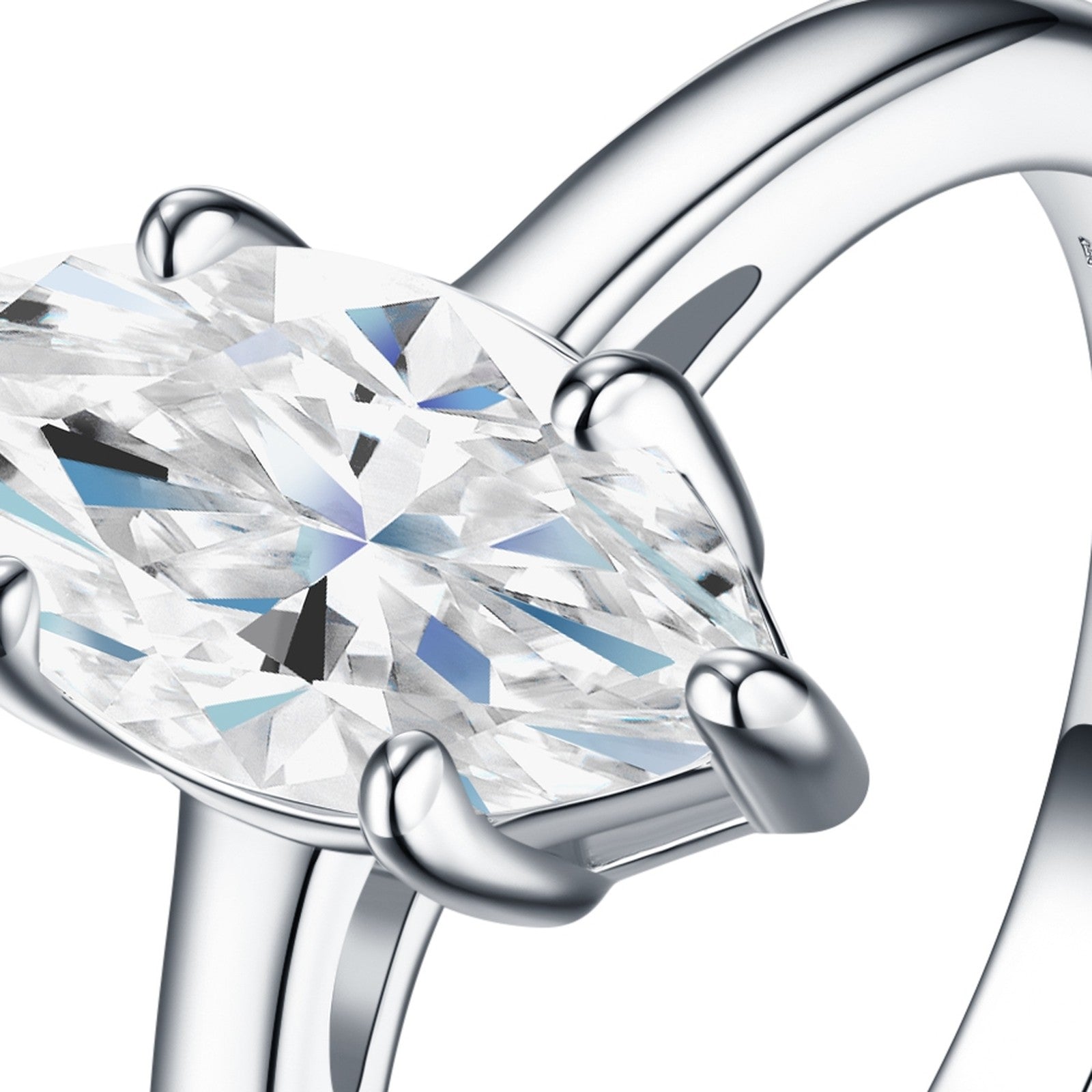 Navette Marquise-Cut Moissanite Solitaire Ring in Sterling Silver — detail