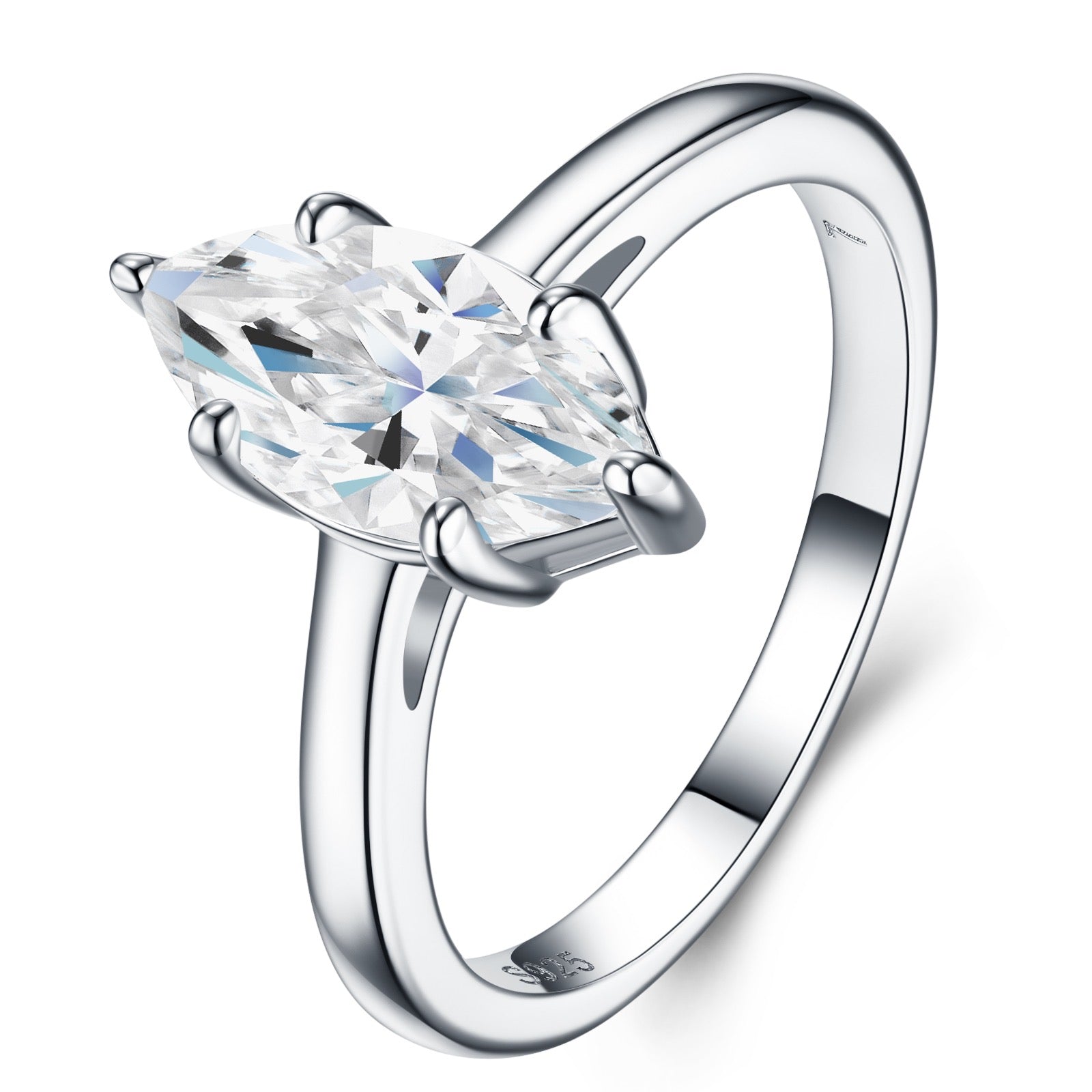Navette Marquise-Cut Moissanite Solitaire Ring in Sterling Silver