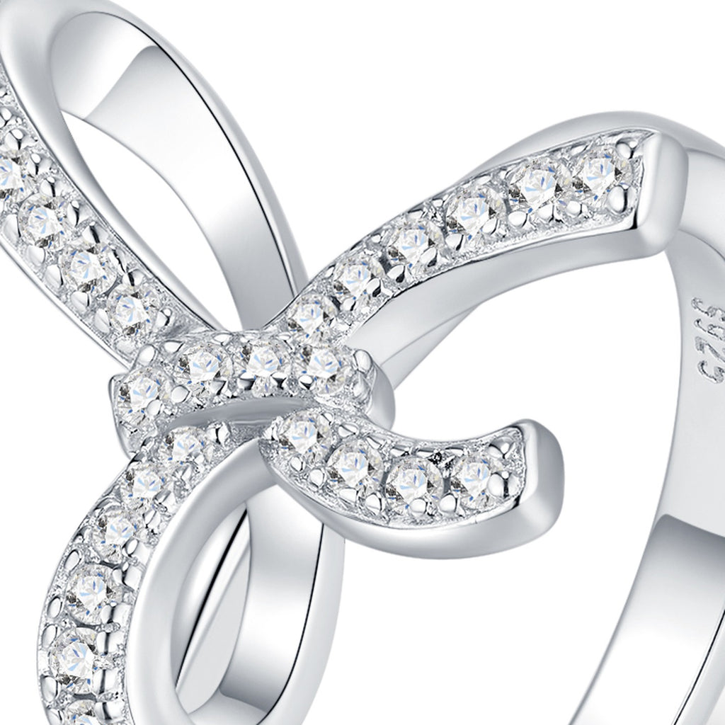 Bow Moissanite Bow Ring in Sterling Silver — detail