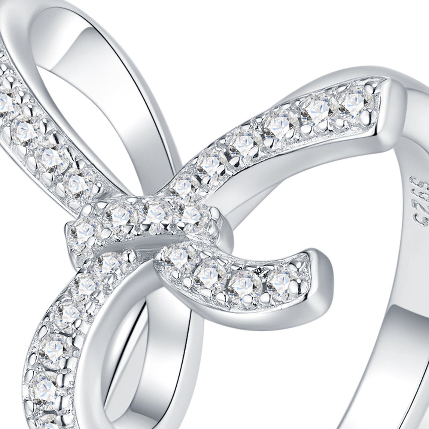 Bow Moissanite Bow Ring in Sterling Silver — detail