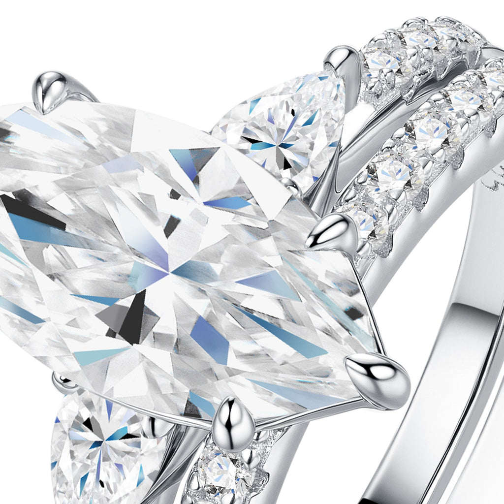 Marina Marquise-Cut Moissanite Solitaire Ring in Sterling Silver — detail
