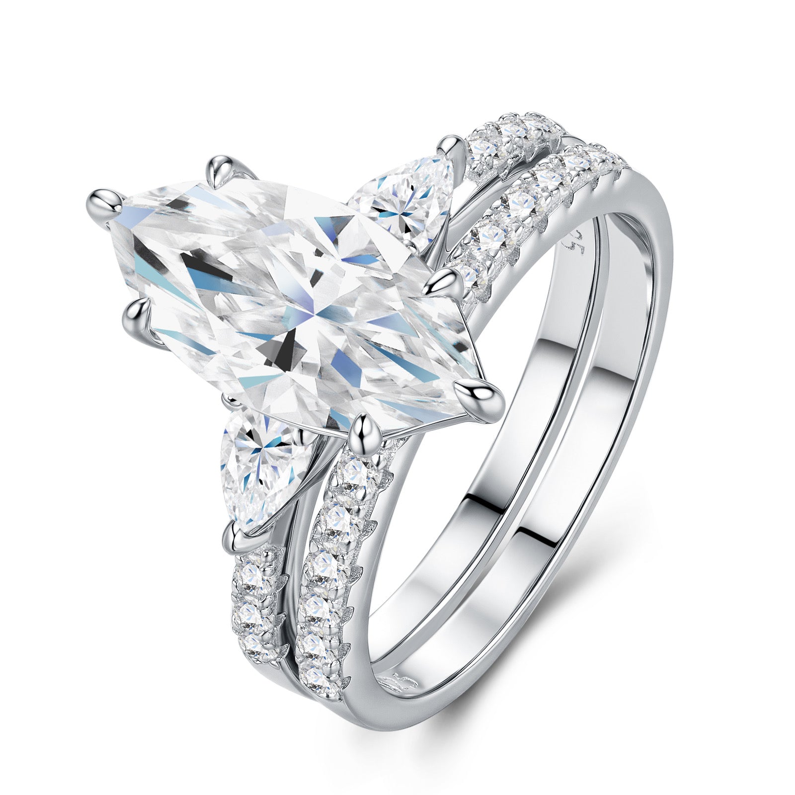 Marina Marquise-Cut Moissanite Solitaire Ring in Sterling Silver