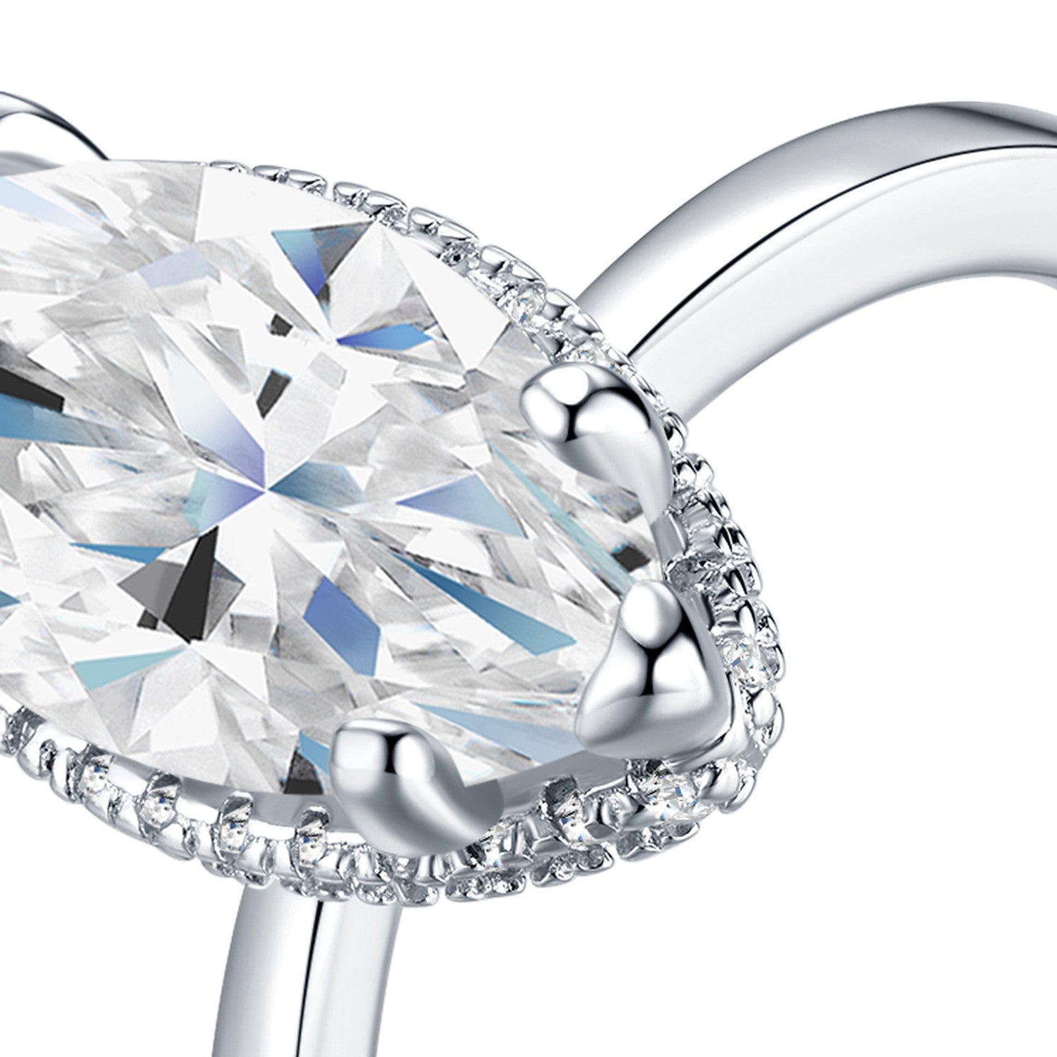 Occhio Marquise-Cut Moissanite Halo Ring in Sterling Silver — detail