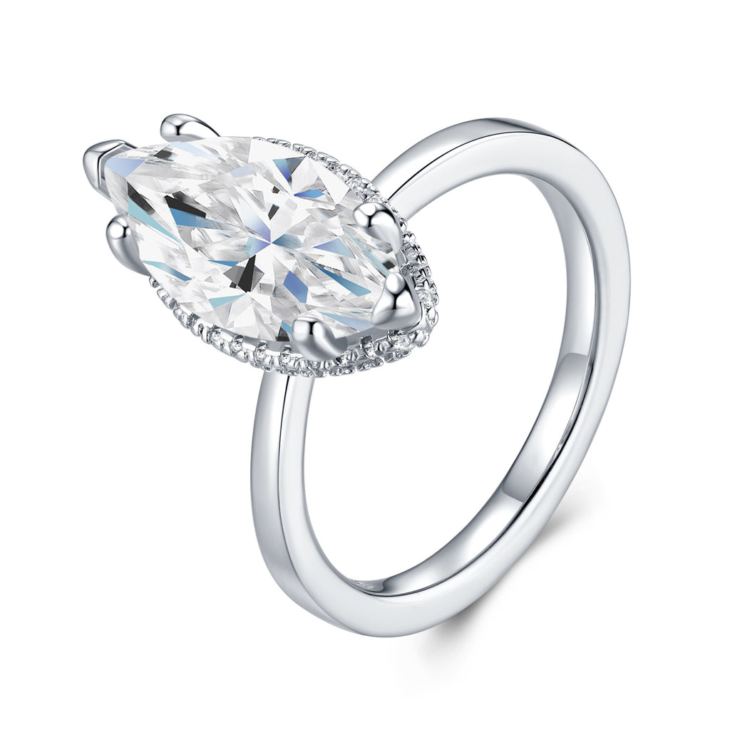 Occhio Marquise-Cut Moissanite Halo Ring in Sterling Silver