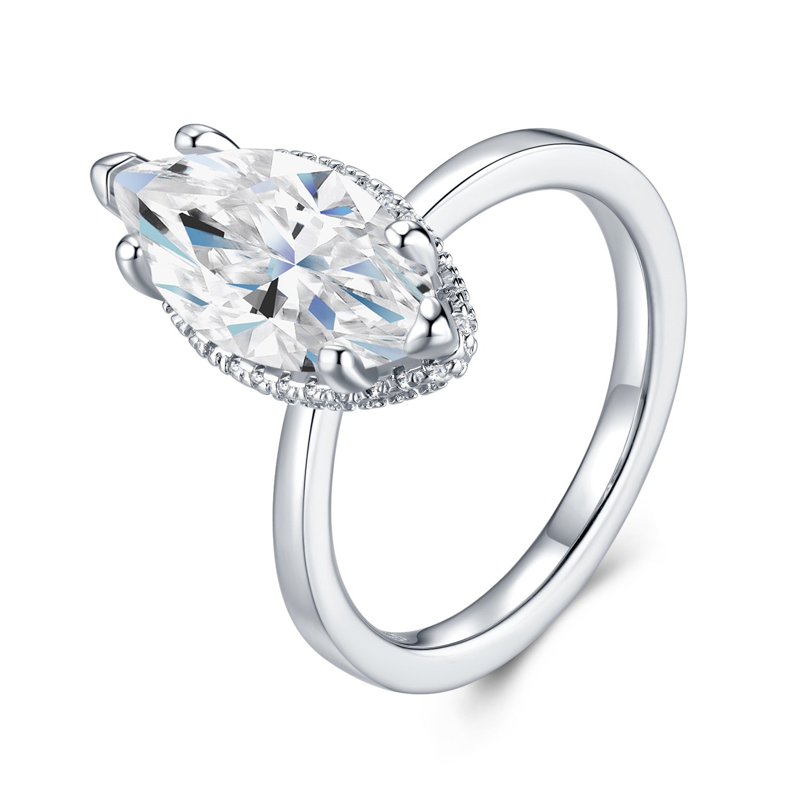 Occhio Marquise-Cut Moissanite Halo Ring in Sterling Silver