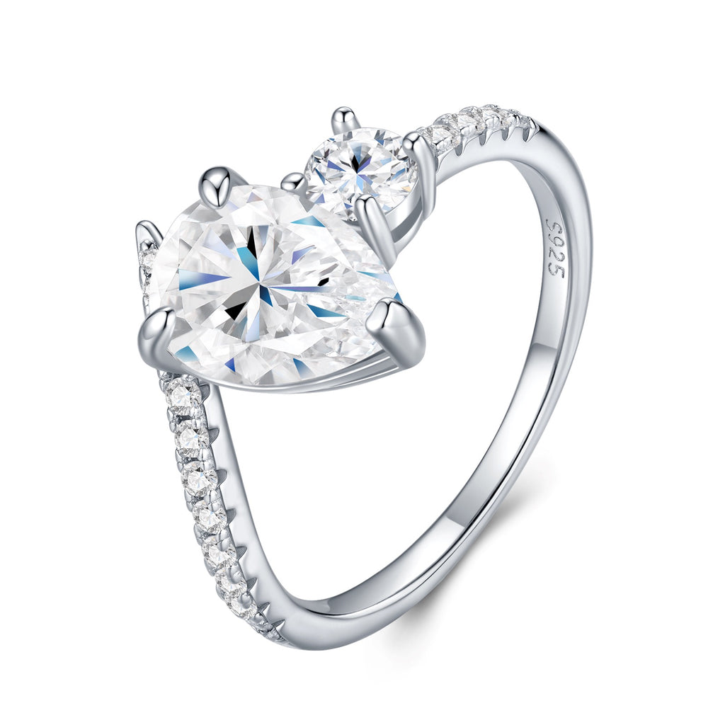 Peardash Pear-Cut Moissanite Solitaire Ring in Sterling Silver