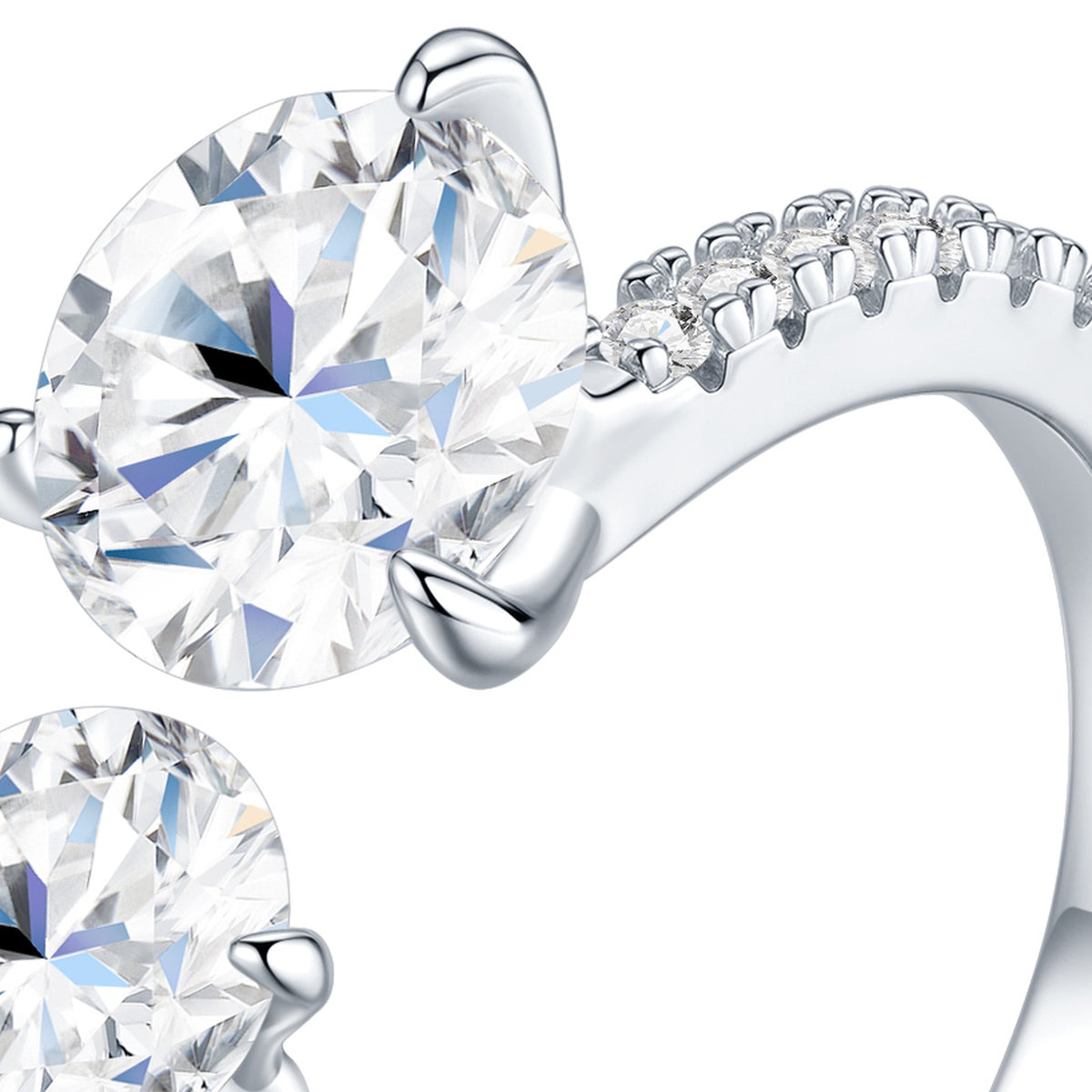 Gemella 2 Carat Moissanite Two-Stone Ring in Sterling Silver — detail