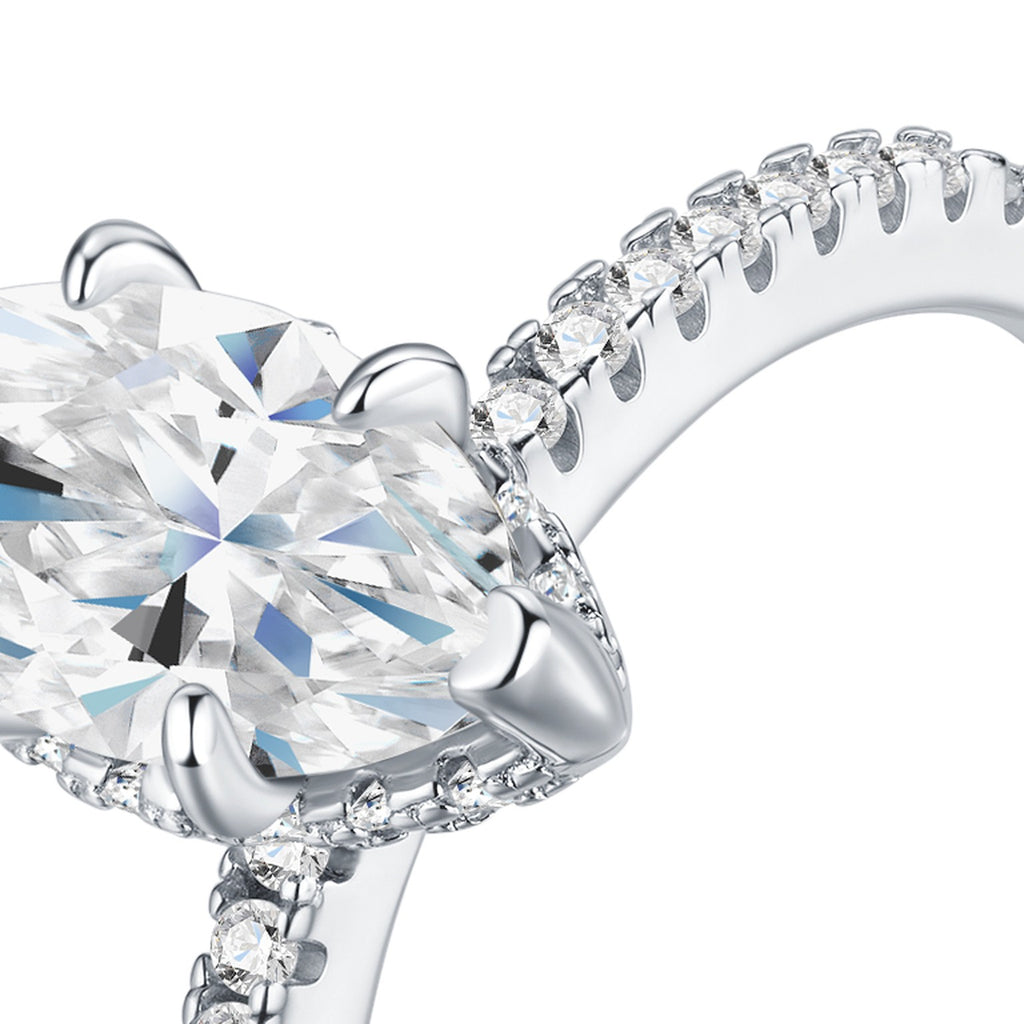 Navetta Marquise-Cut Moissanite Solitaire Ring in Sterling Silver — detail