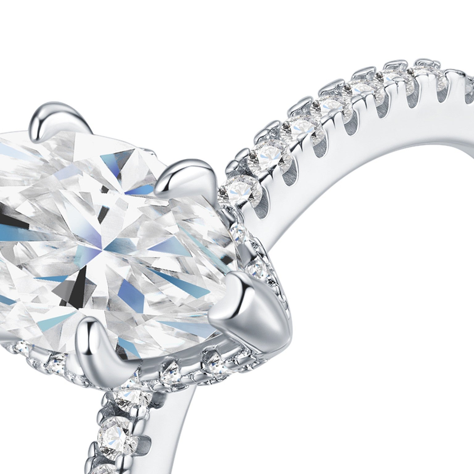 Navetta Marquise-Cut Moissanite Solitaire Ring in Sterling Silver — detail