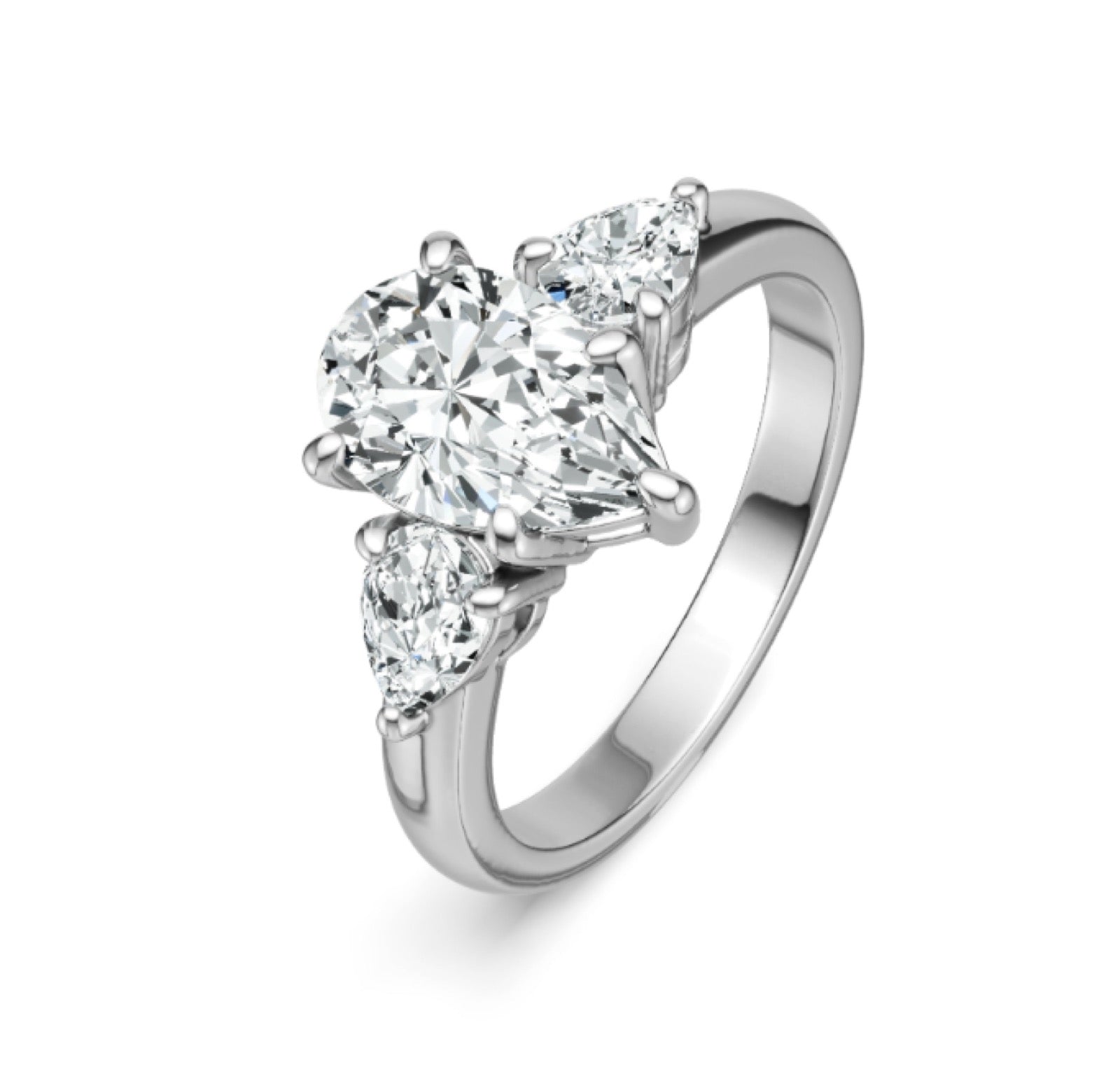 Peartri Pear-Cut Moissanite Three-Stone Ring in Sterling Silver