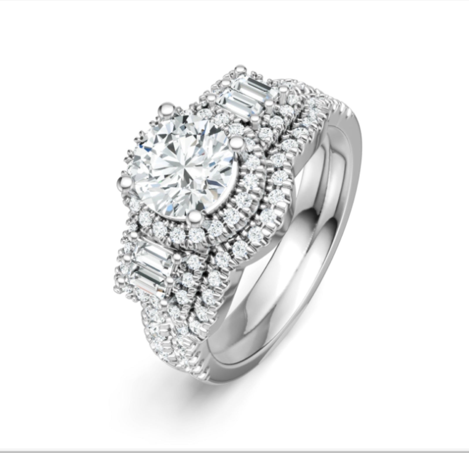 Rounddual Moissanite Bridal Set Ring in Sterling Silver