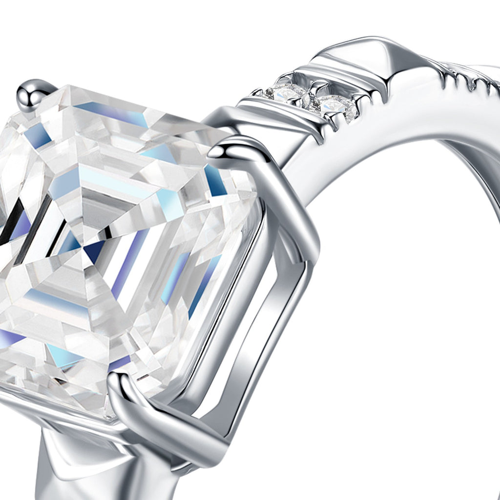 Squarelux Asscher-Cut Moissanite Three-Stone Ring in Sterling Silver — detail