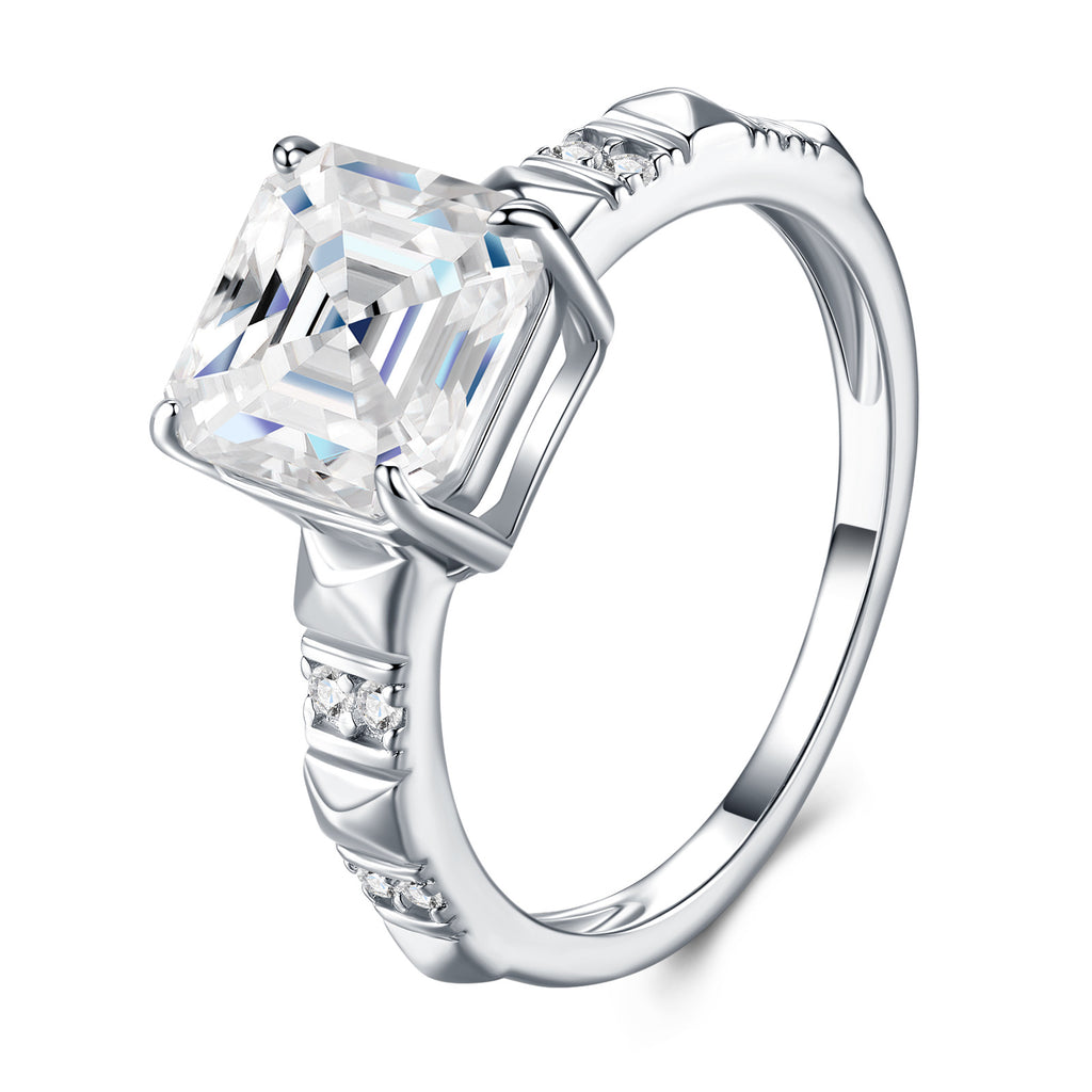 Squarelux Asscher-Cut Moissanite Three-Stone Ring in Sterling Silver
