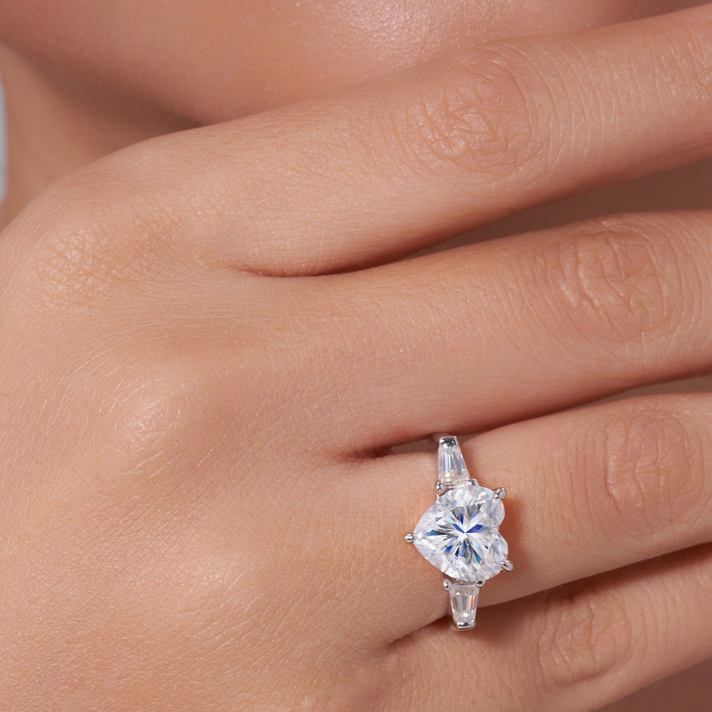 Cariad Heart-Cut Moissanite Solitaire Ring in Sterling Silver — detail