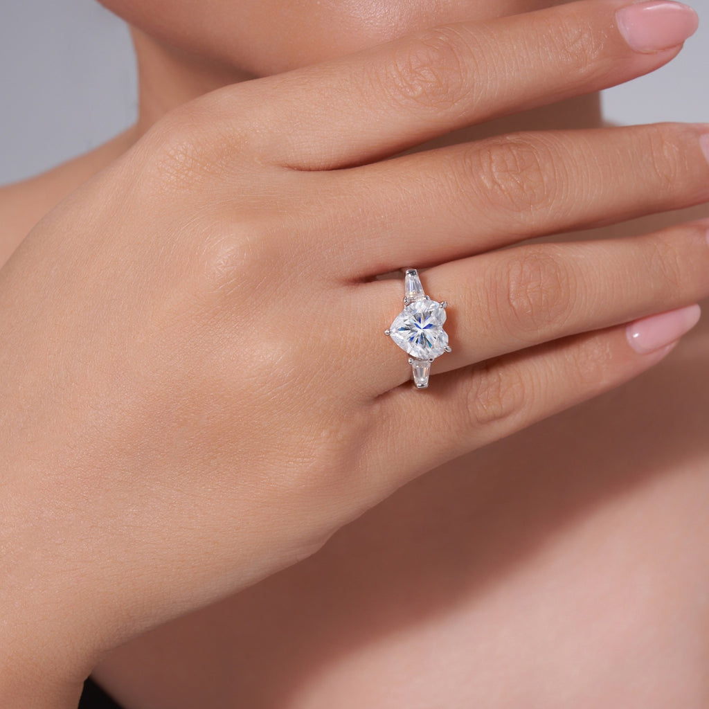 Cariad Heart-Cut Moissanite Solitaire Ring in Sterling Silver