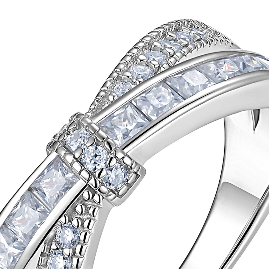 Bypass Moissanite Band Ring in Sterling Silver — detail