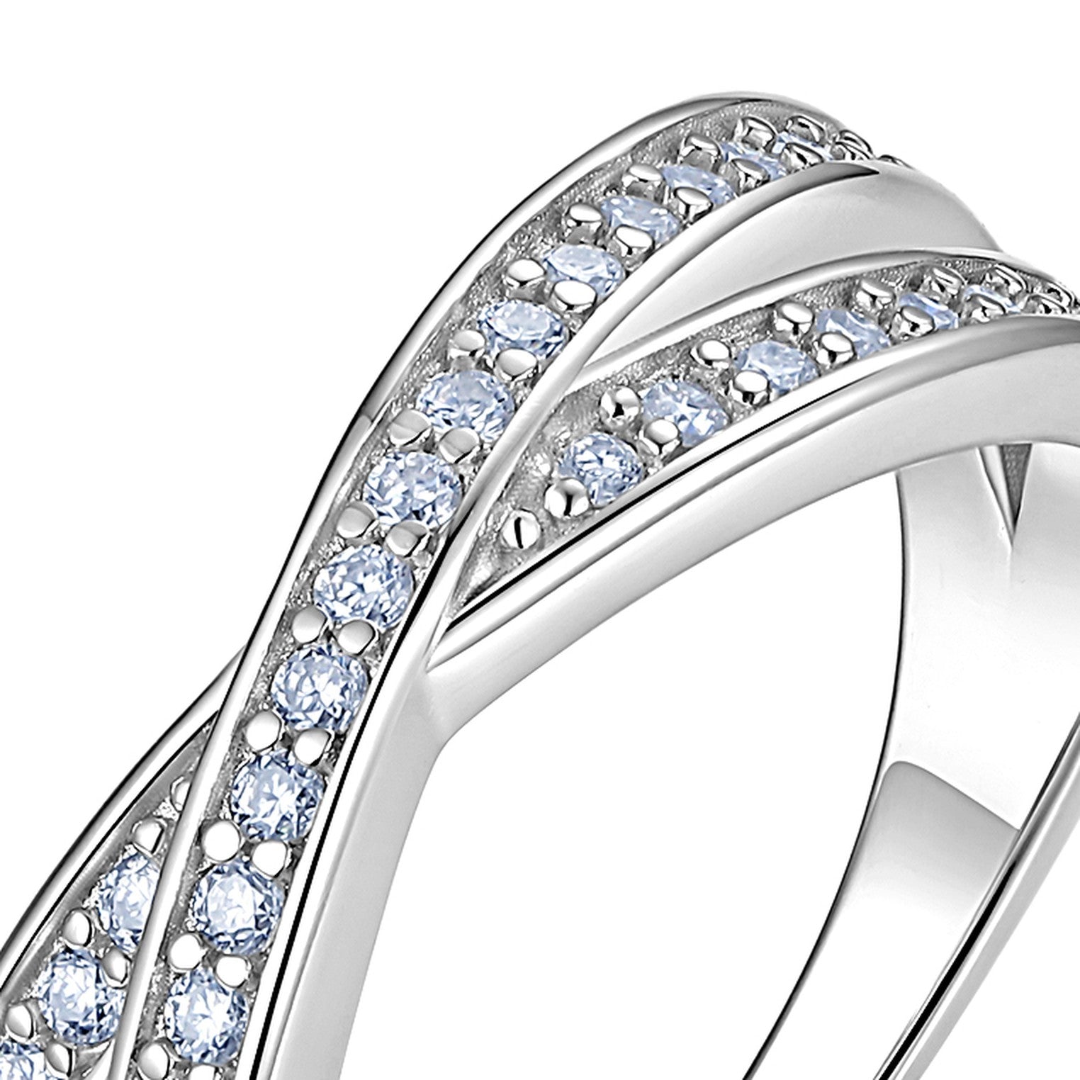 Cross Moissanite Band Ring in Sterling Silver — detail