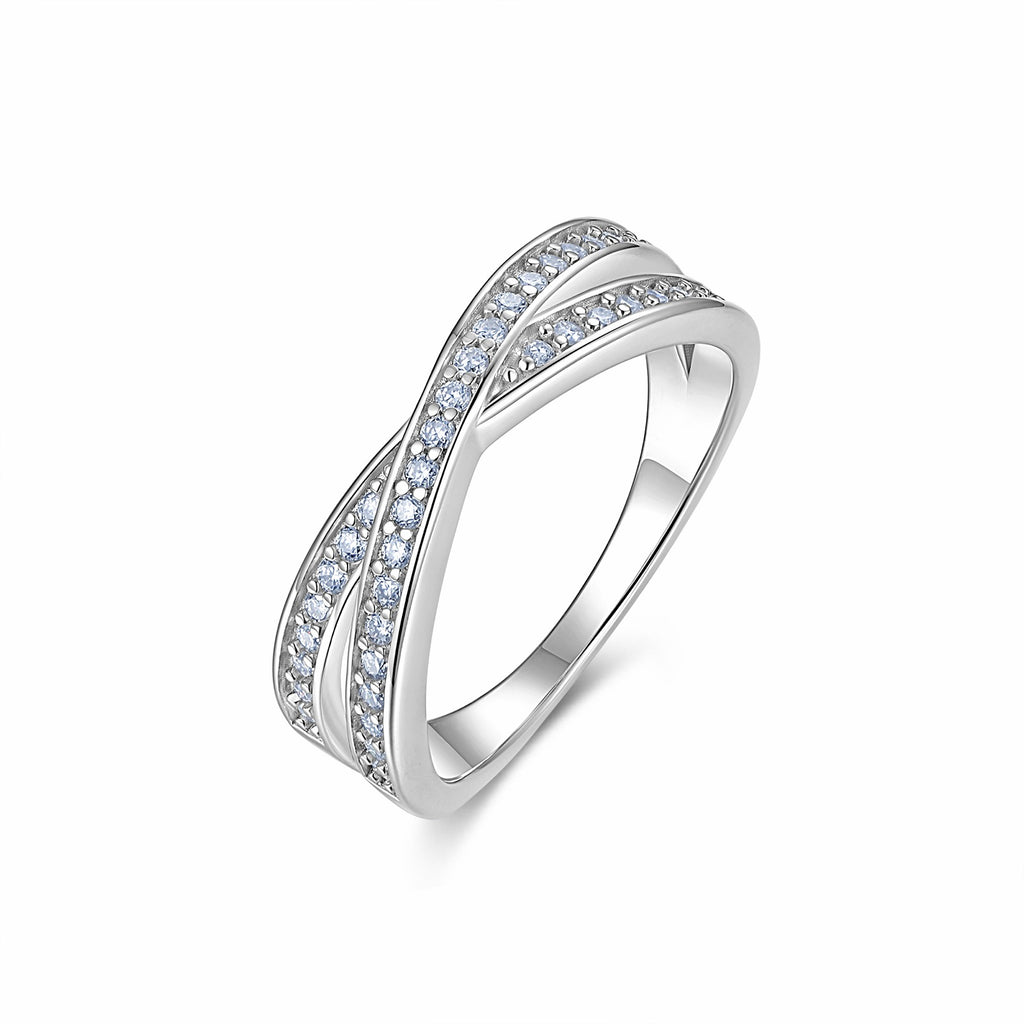Cross Moissanite Band Ring in Sterling Silver