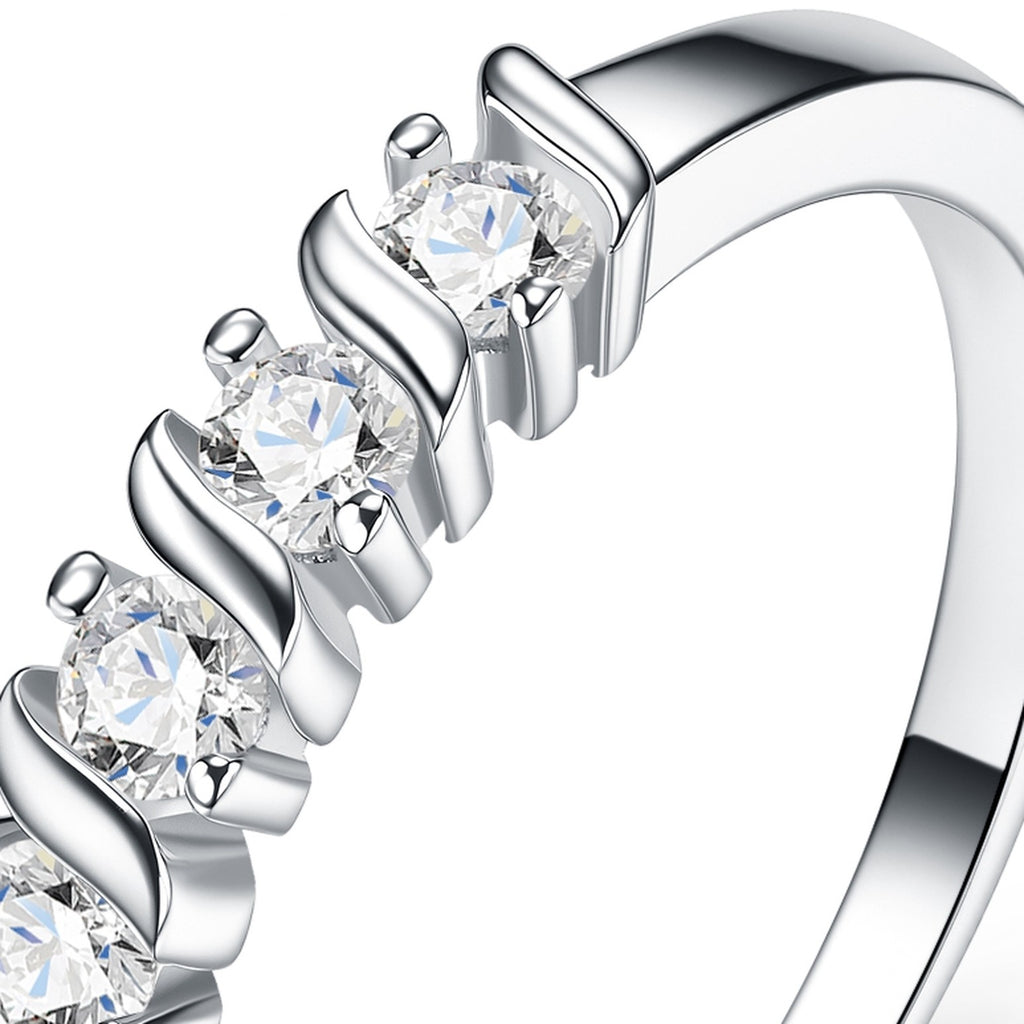 Spazio Moissanite Five-Stone Ring in Sterling Silver — detail
