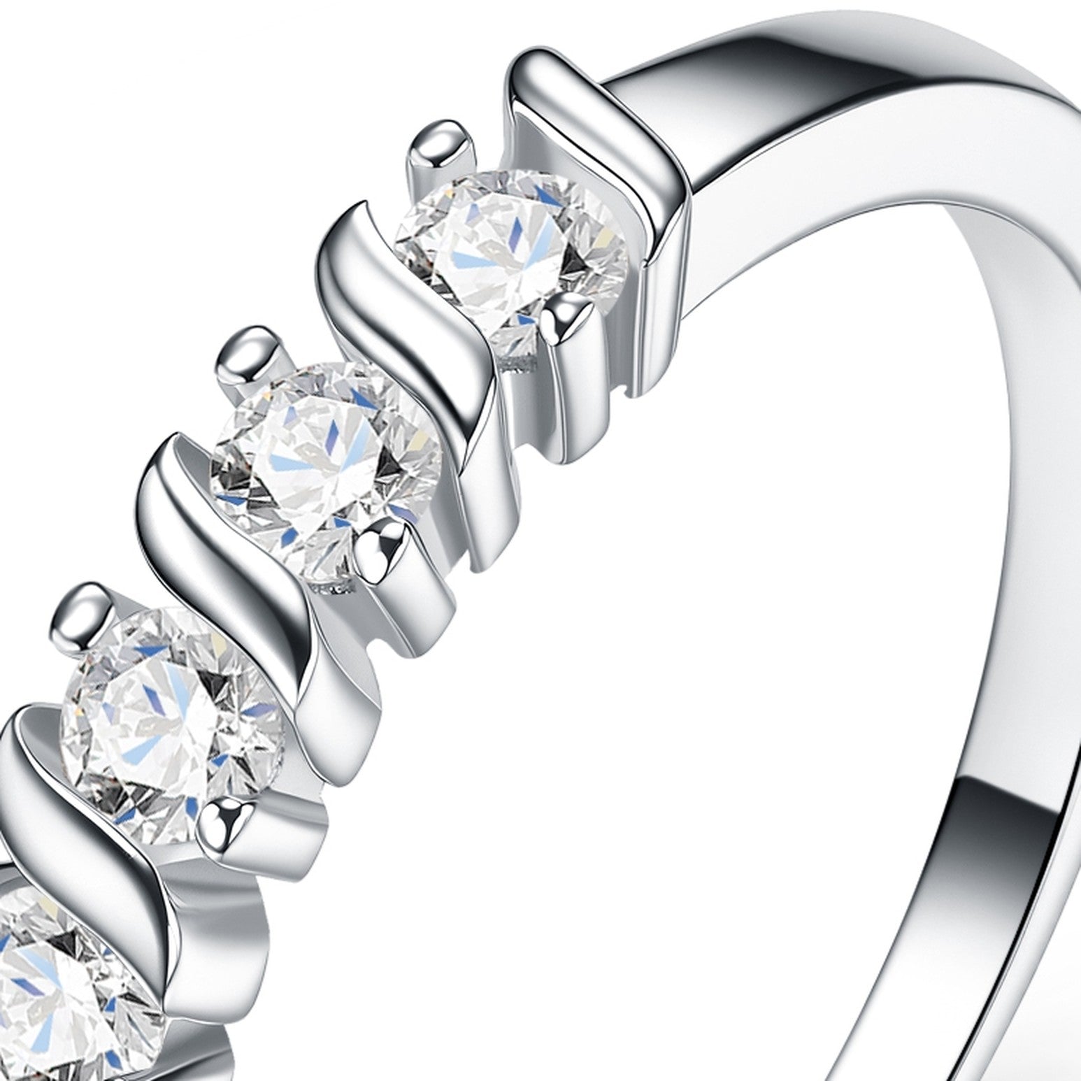Spazio Moissanite Five-Stone Ring in Sterling Silver — detail