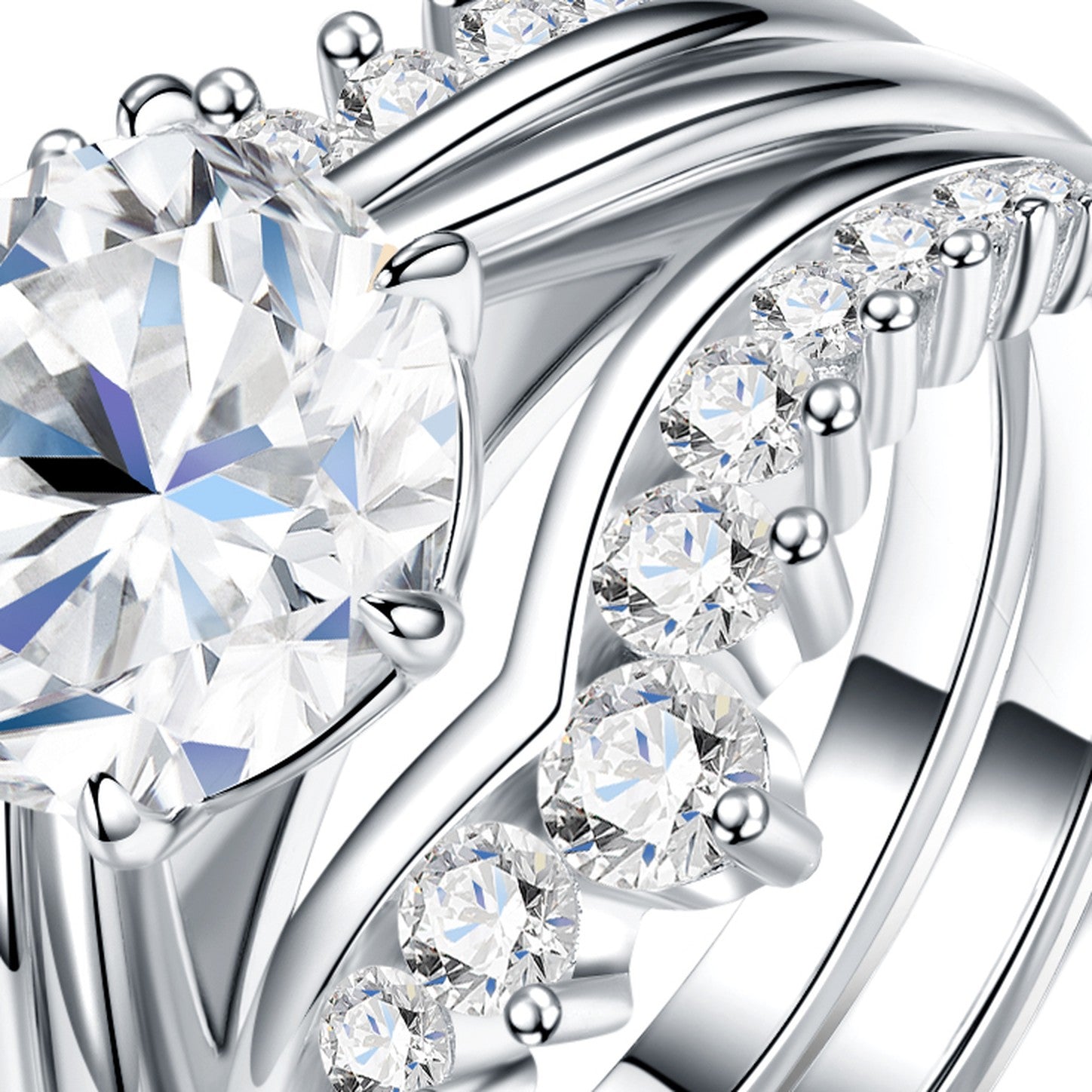 Twintwist 3 Carat Moissanite Bridal Set Ring in Sterling Silver — detail