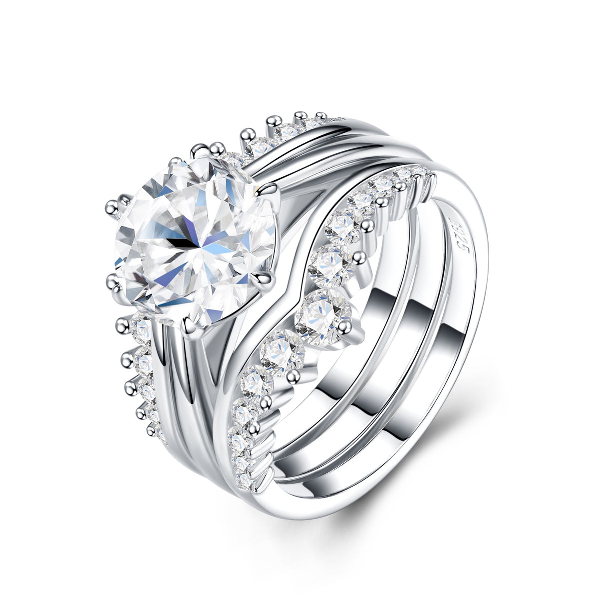 Twintwist 3 Carat Moissanite Bridal Set Ring in Sterling Silver