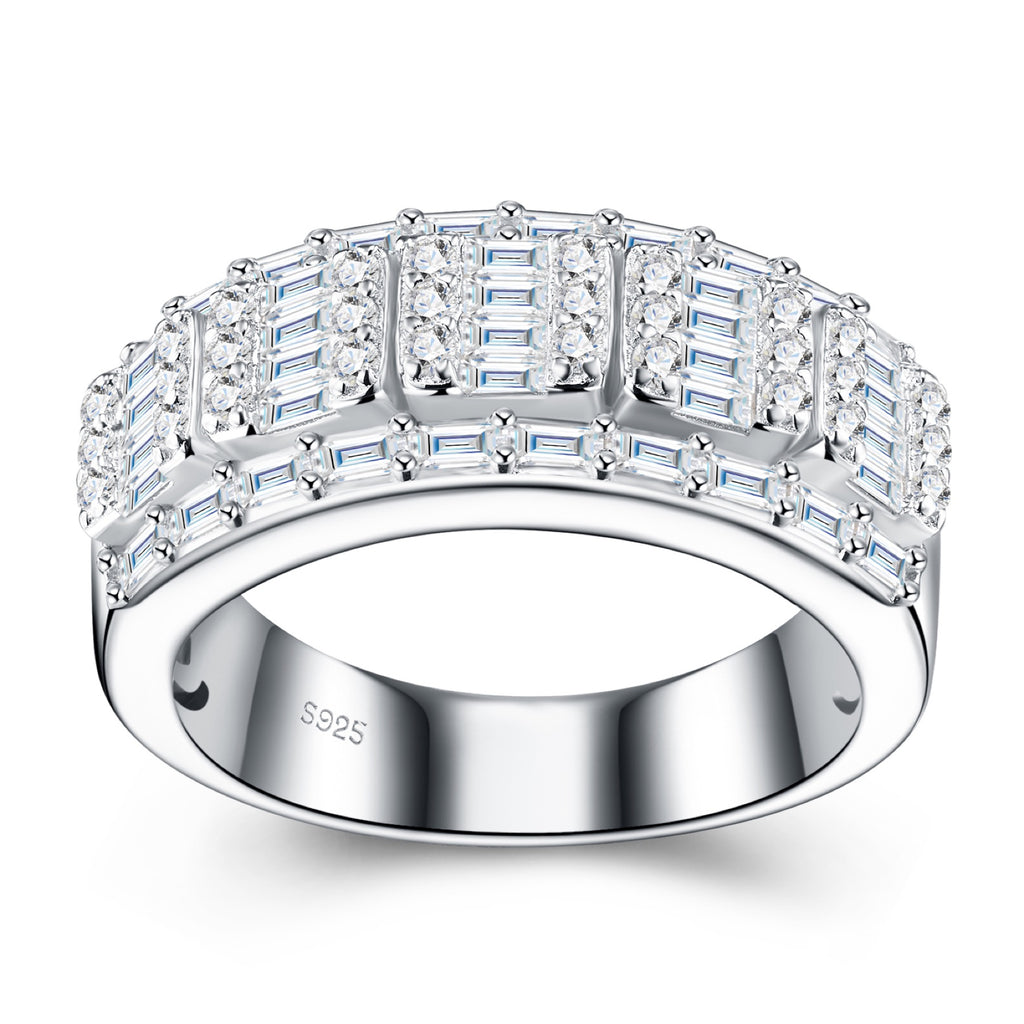 Deco Moissanite Band Ring in Sterling Silver