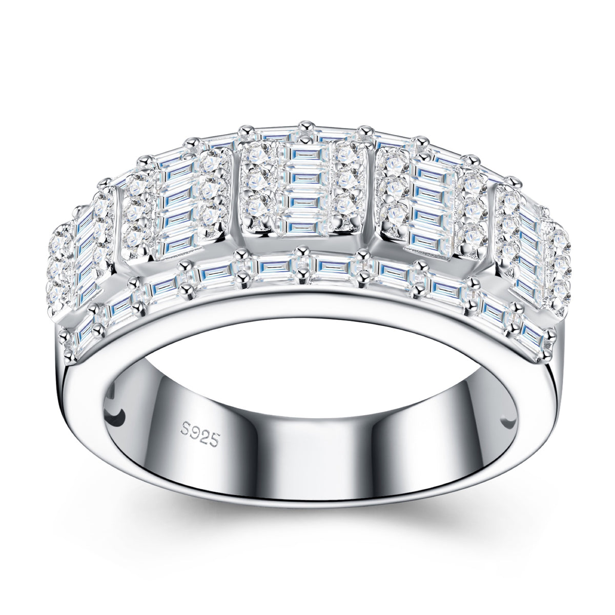 Deco Moissanite Band Ring in Sterling Silver