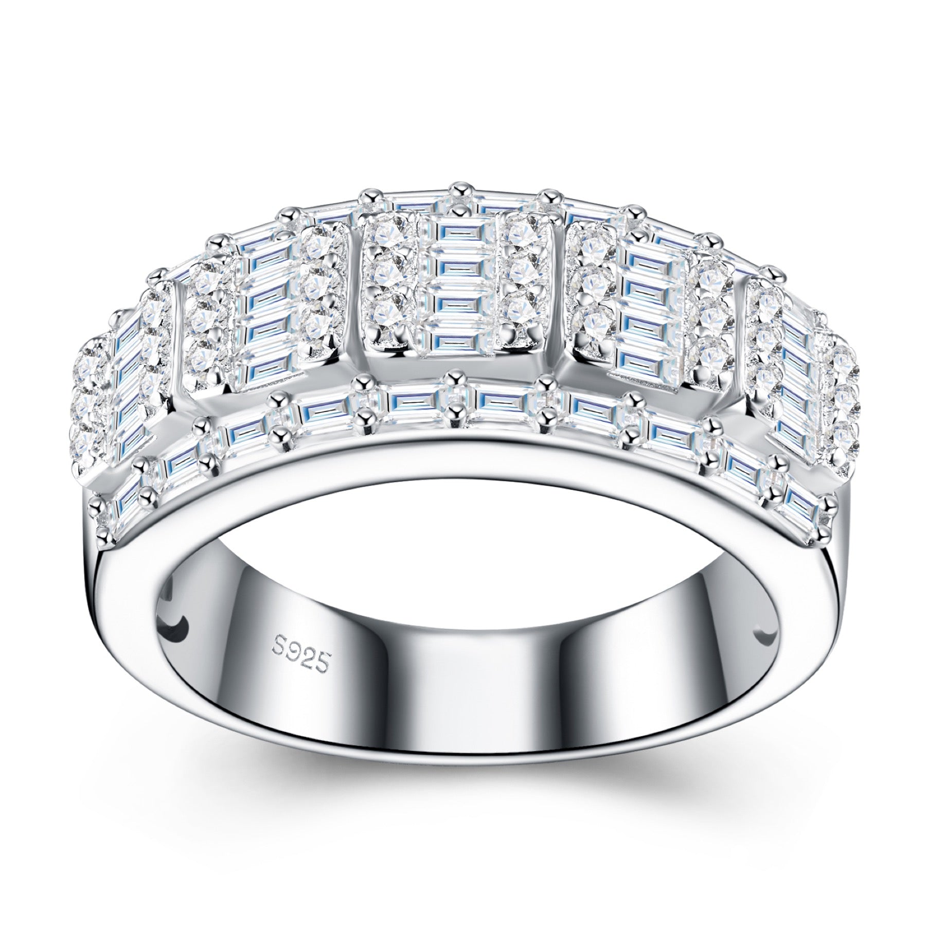Deco Moissanite Band Ring in Sterling Silver