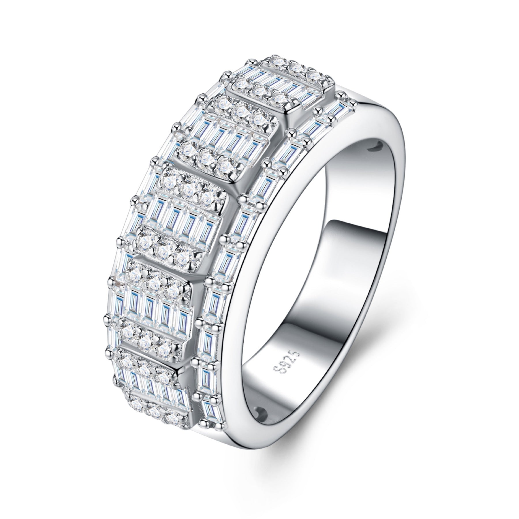 Deco Moissanite Band Ring in Sterling Silver