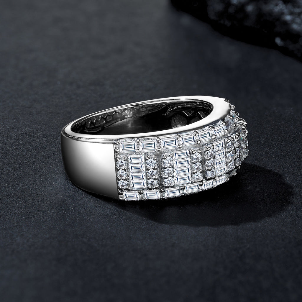 Deco Moissanite Band Ring in Sterling Silver