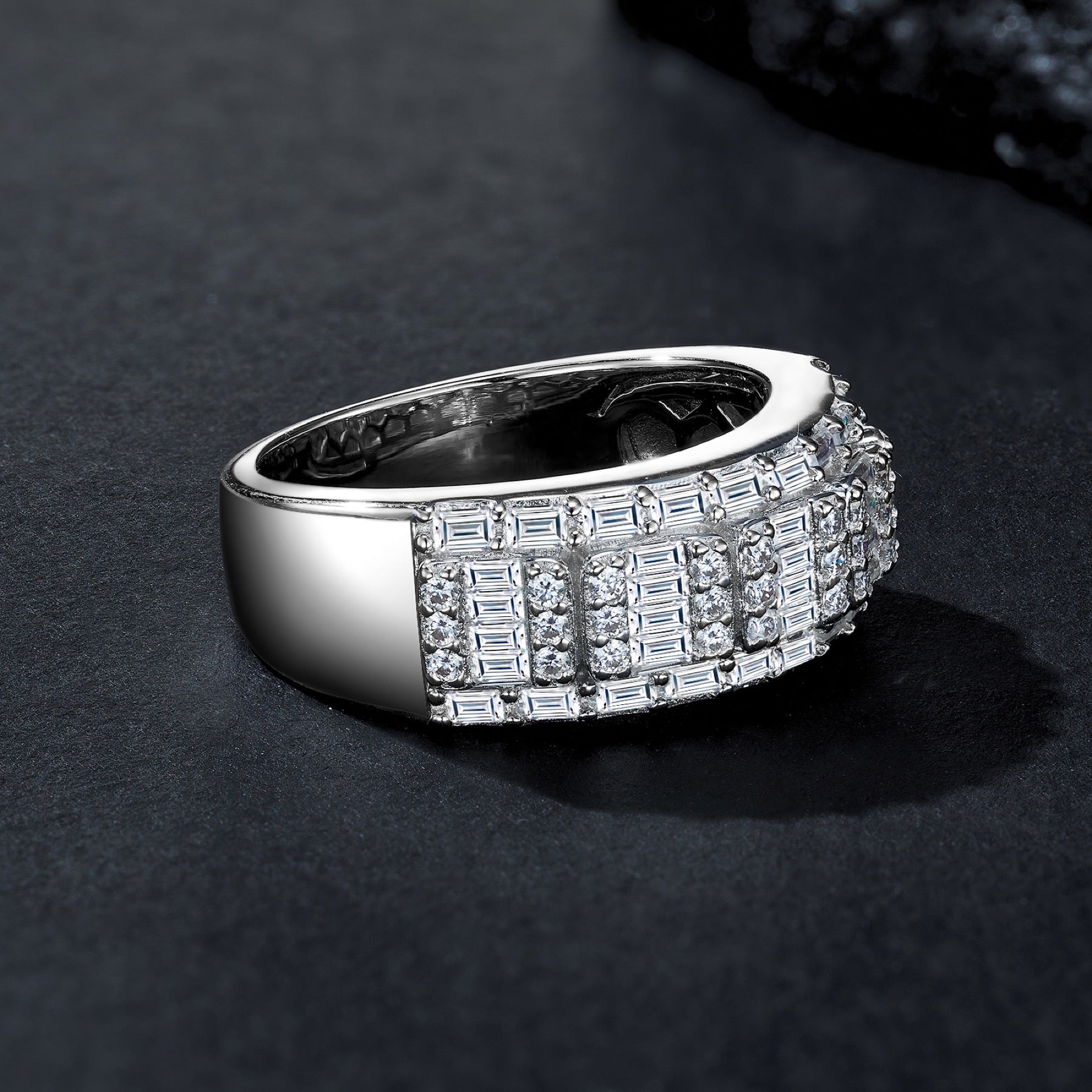 Deco Moissanite Band Ring in Sterling Silver