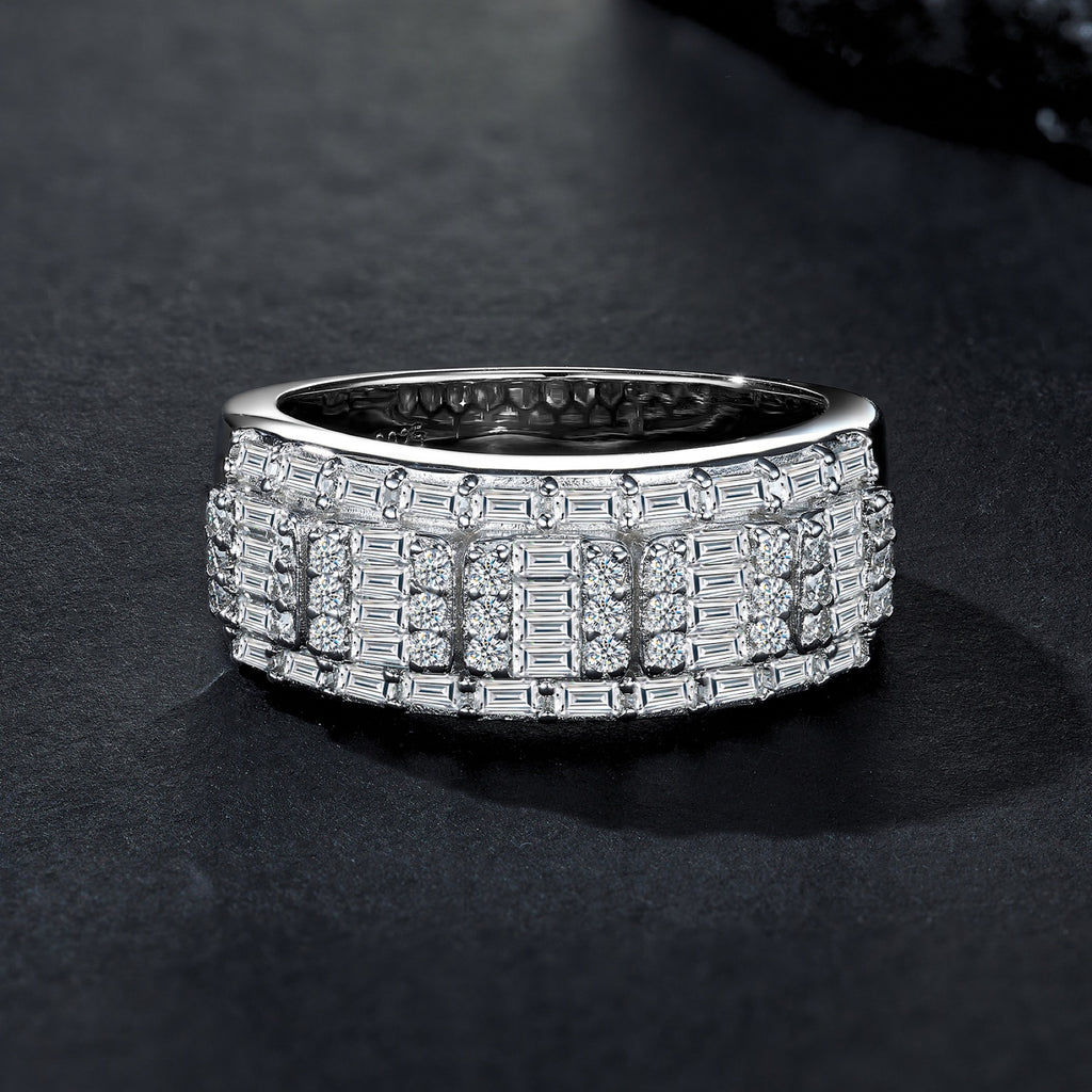 Deco Moissanite Band Ring in Sterling Silver