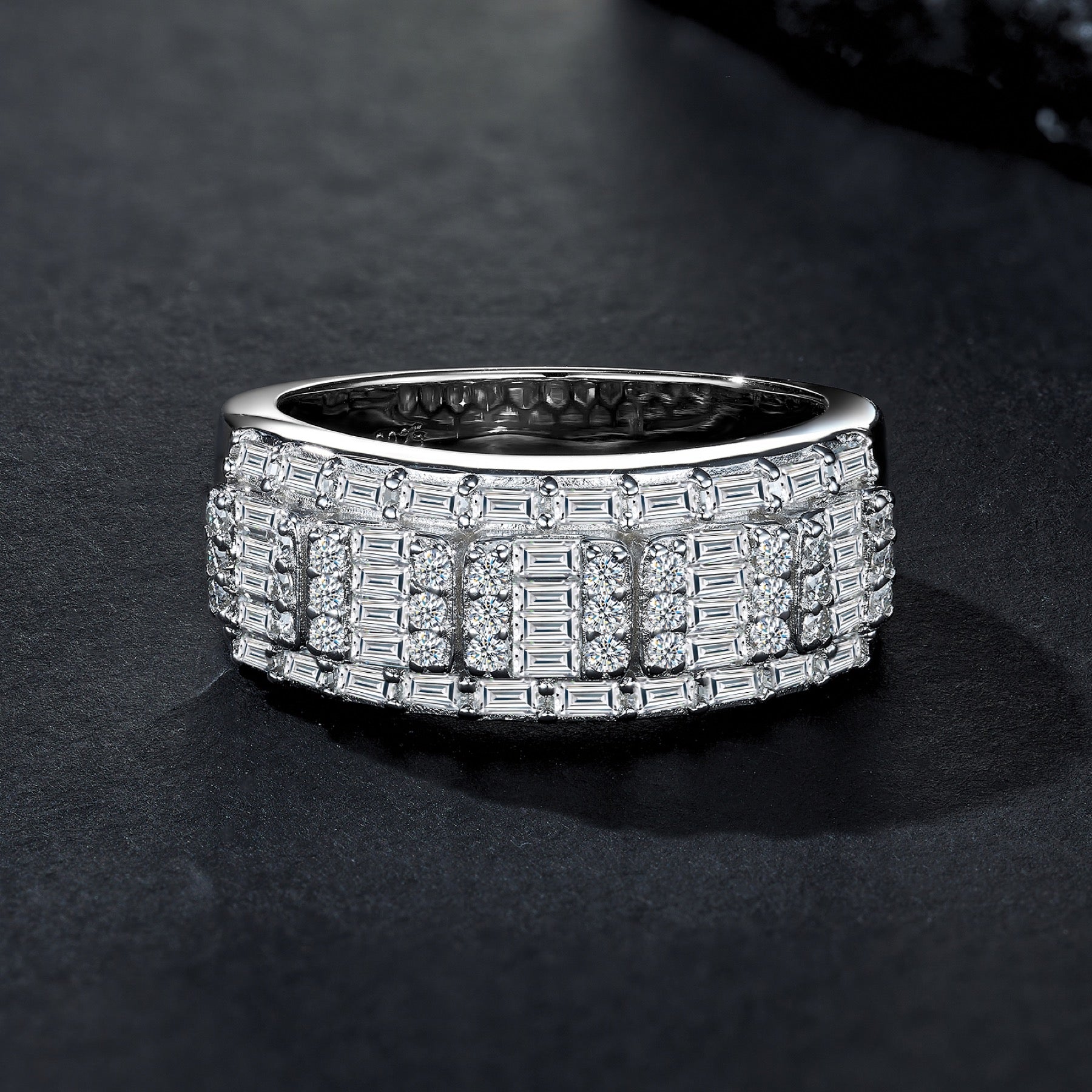 Deco Moissanite Band Ring in Sterling Silver