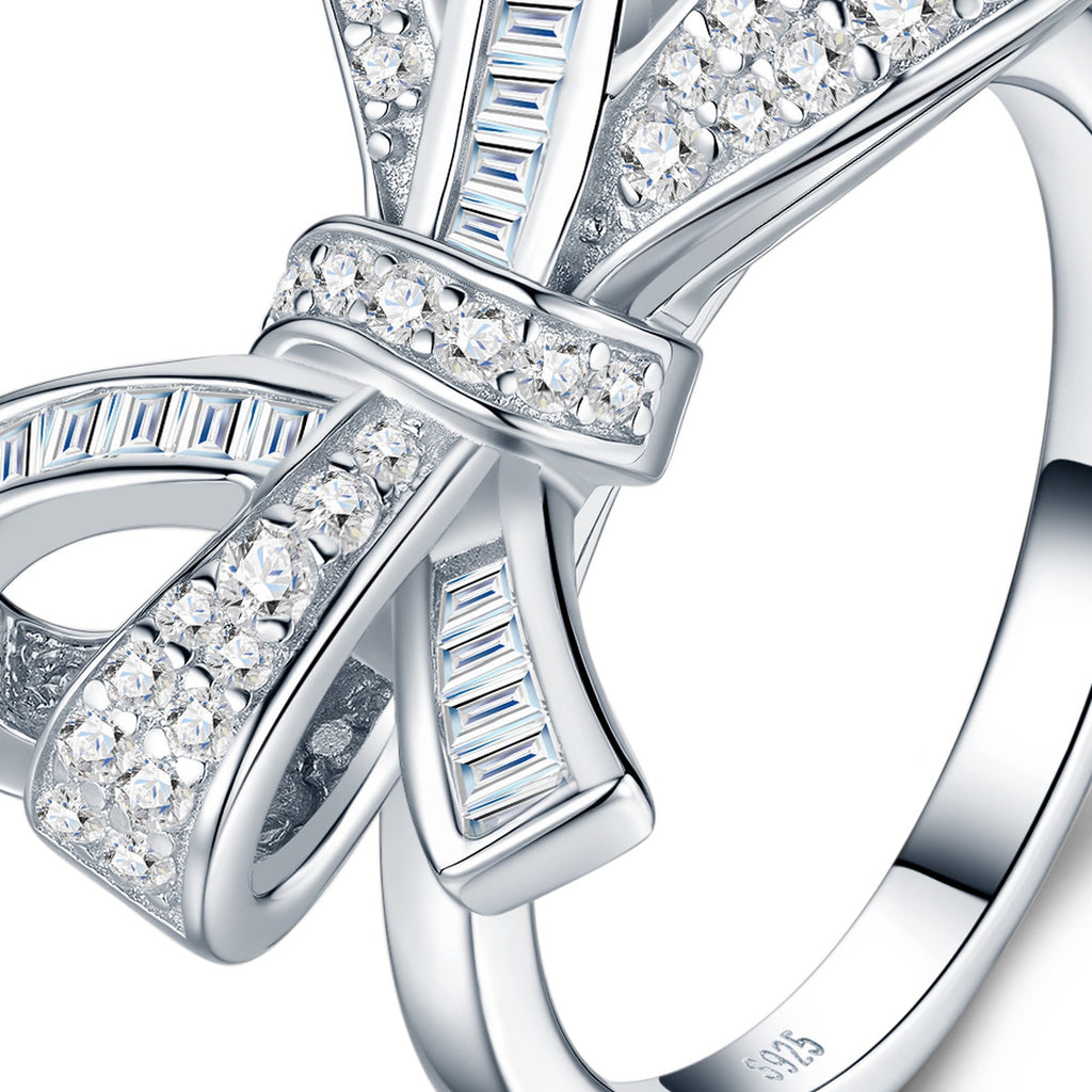 Nodino Moissanite Bow Ring in Sterling Silver — detail