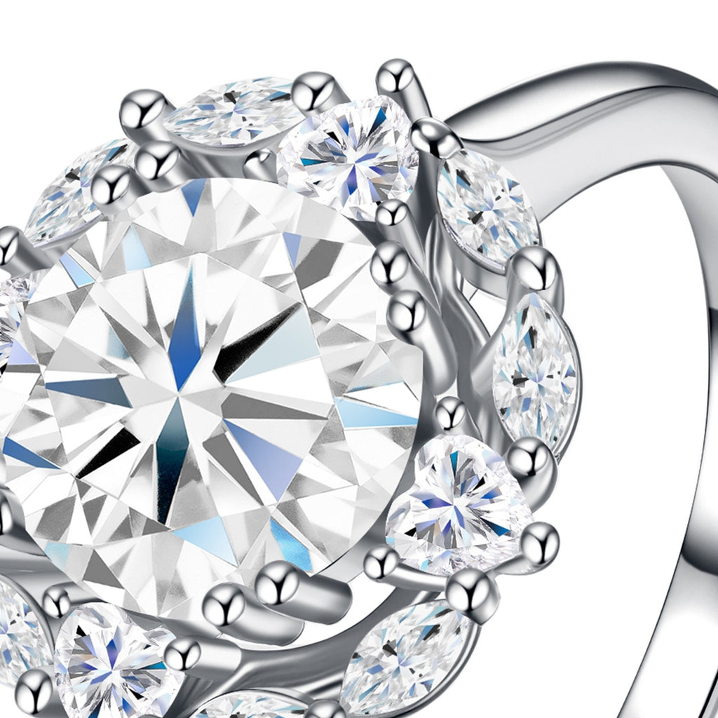 Soleil 2 Carat Moissanite Halo Ring in Sterling Silver — detail