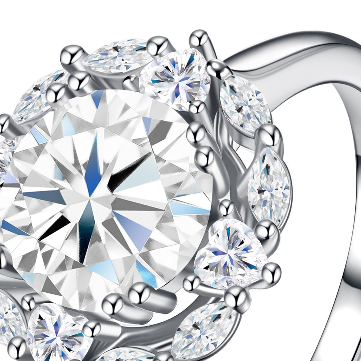 Soleil 2 Carat Moissanite Halo Ring in Sterling Silver — detail