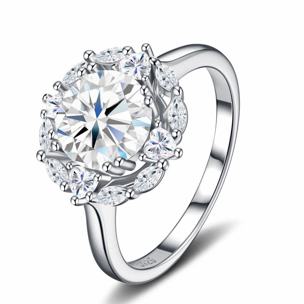 Soleil 2 Carat Moissanite Halo Ring in Sterling Silver