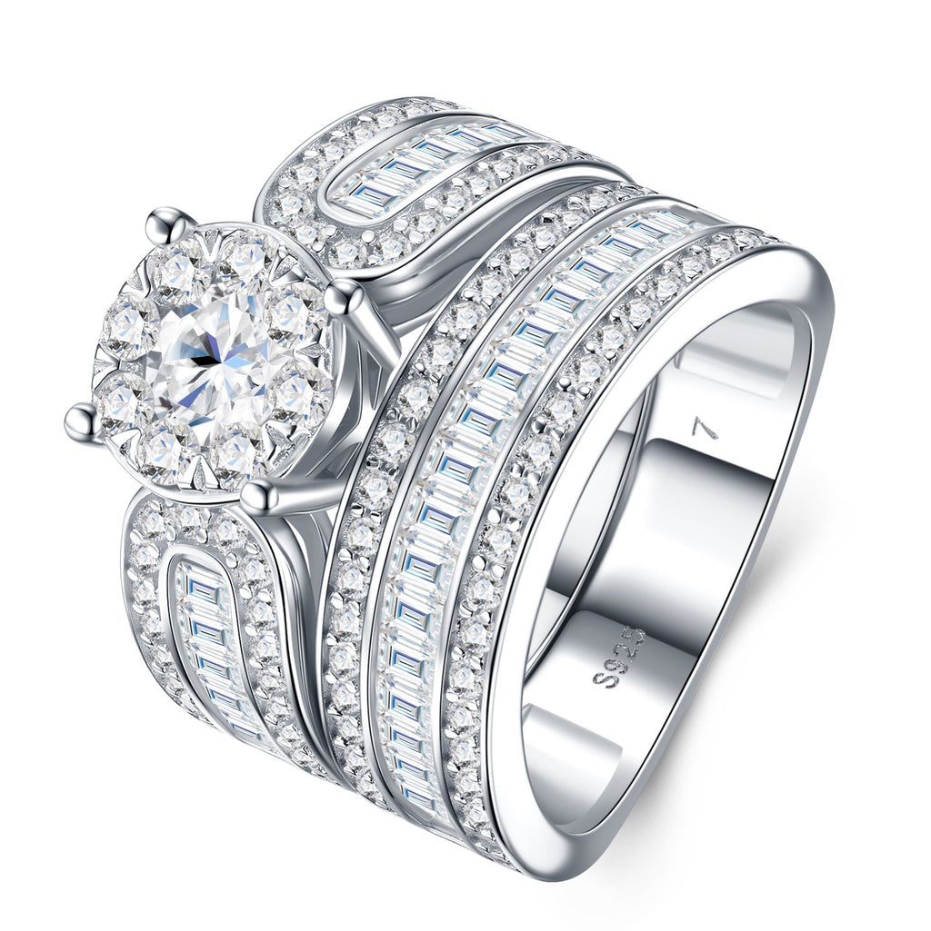 Grandezza Moissanite Halo Ring in Sterling Silver