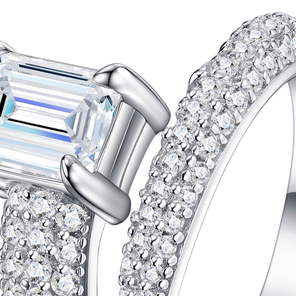 Verde Emerald-Cut Moissanite Solitaire Ring in Sterling Silver — detail