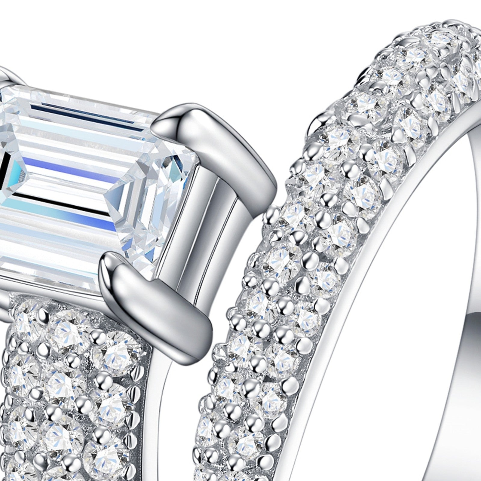 Verde Emerald-Cut Moissanite Solitaire Ring in Sterling Silver — detail
