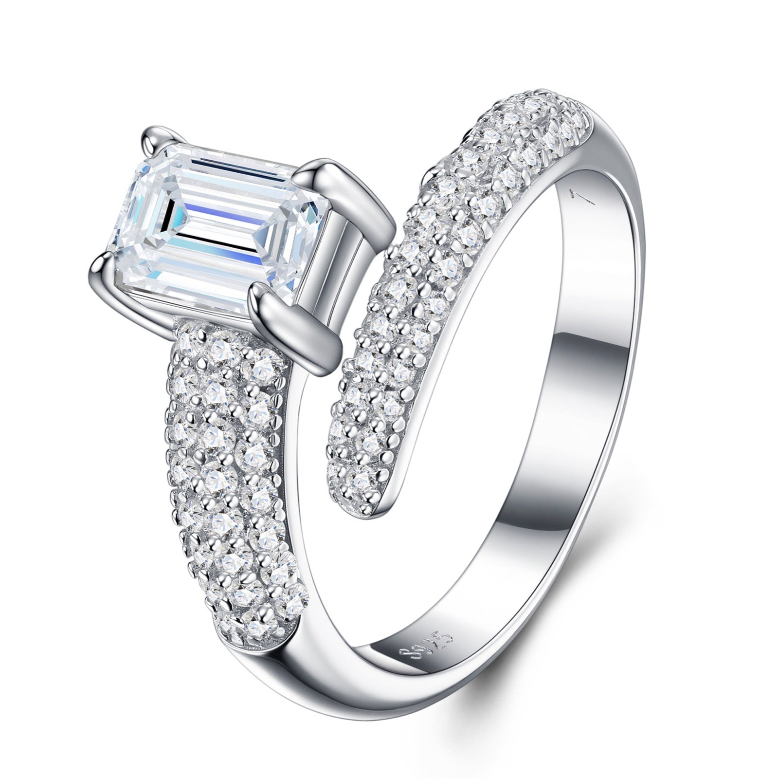 Verde Emerald-Cut Moissanite Solitaire Ring in Sterling Silver