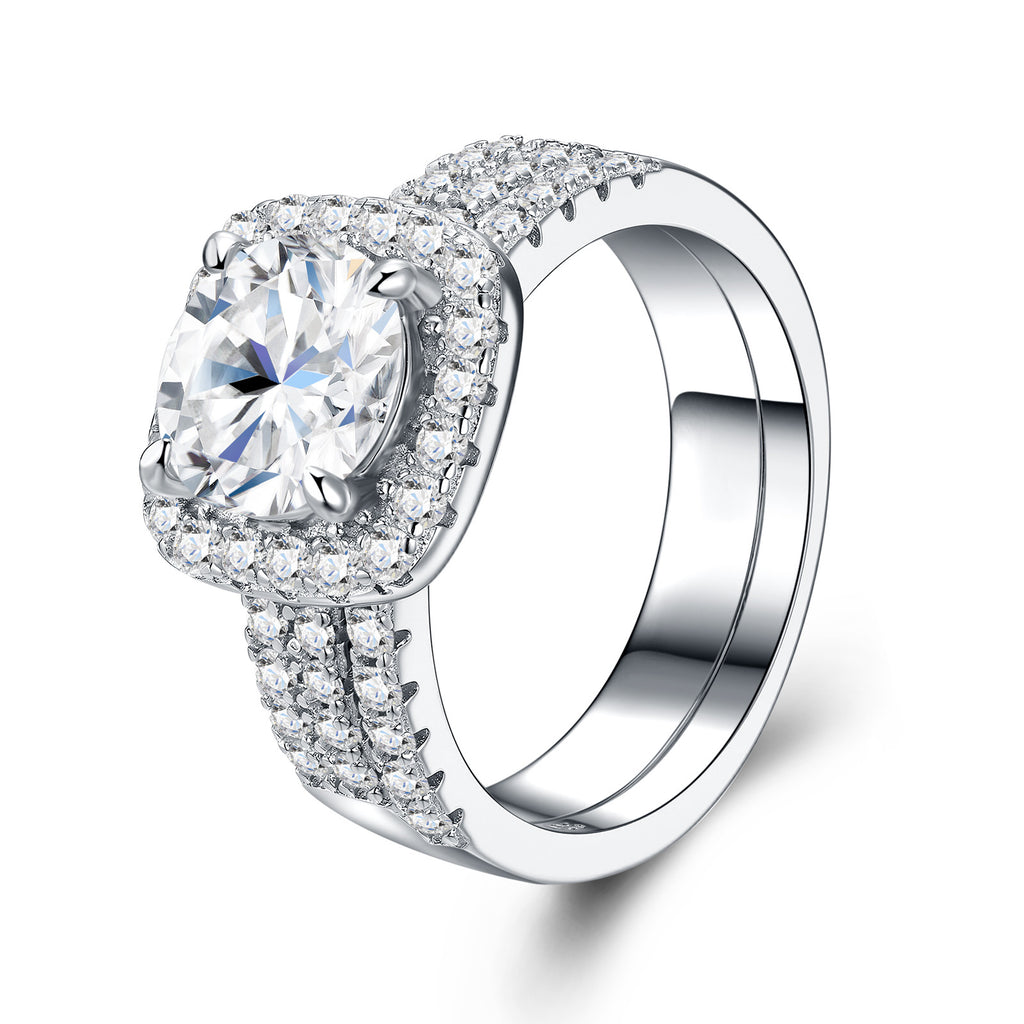 Maesta 2 Carat Moissanite Halo Ring in Sterling Silver